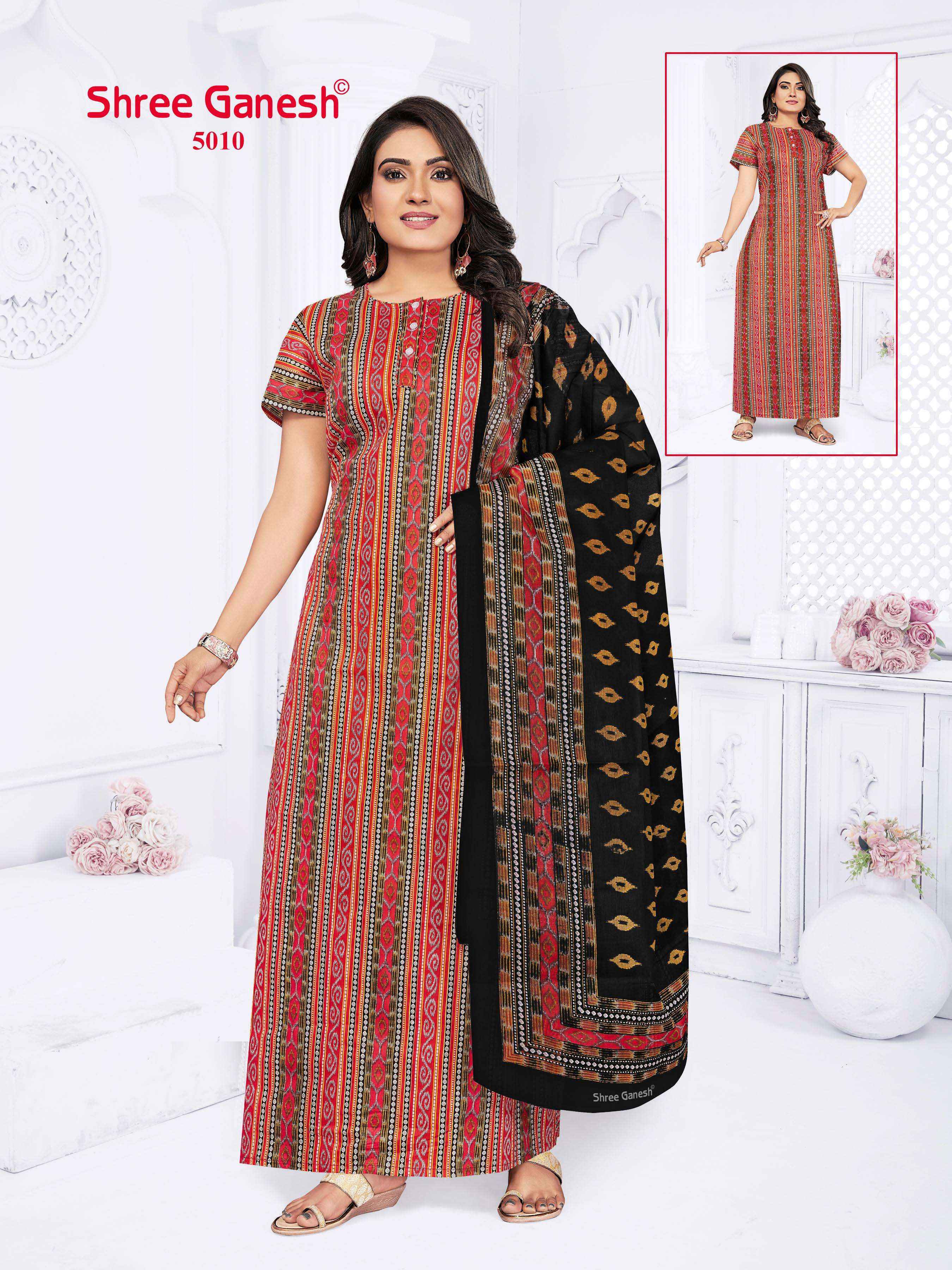 shree ganesh Kalki Vol 5 Cotton Gown With Dupatta 15 pcs Catalogue