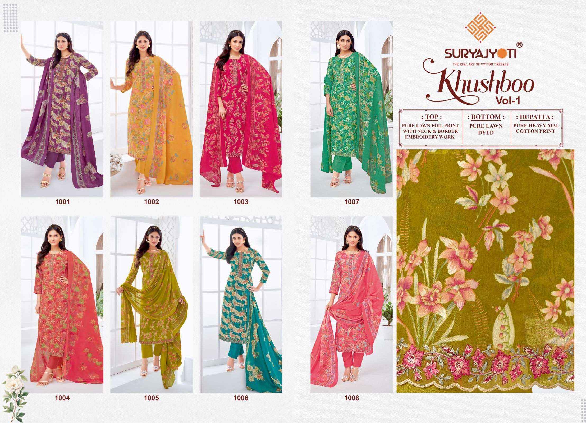 Suryajyoti Khushboo Vol 1 Lawn Cotton Dress Material 8 Pc Catalouge