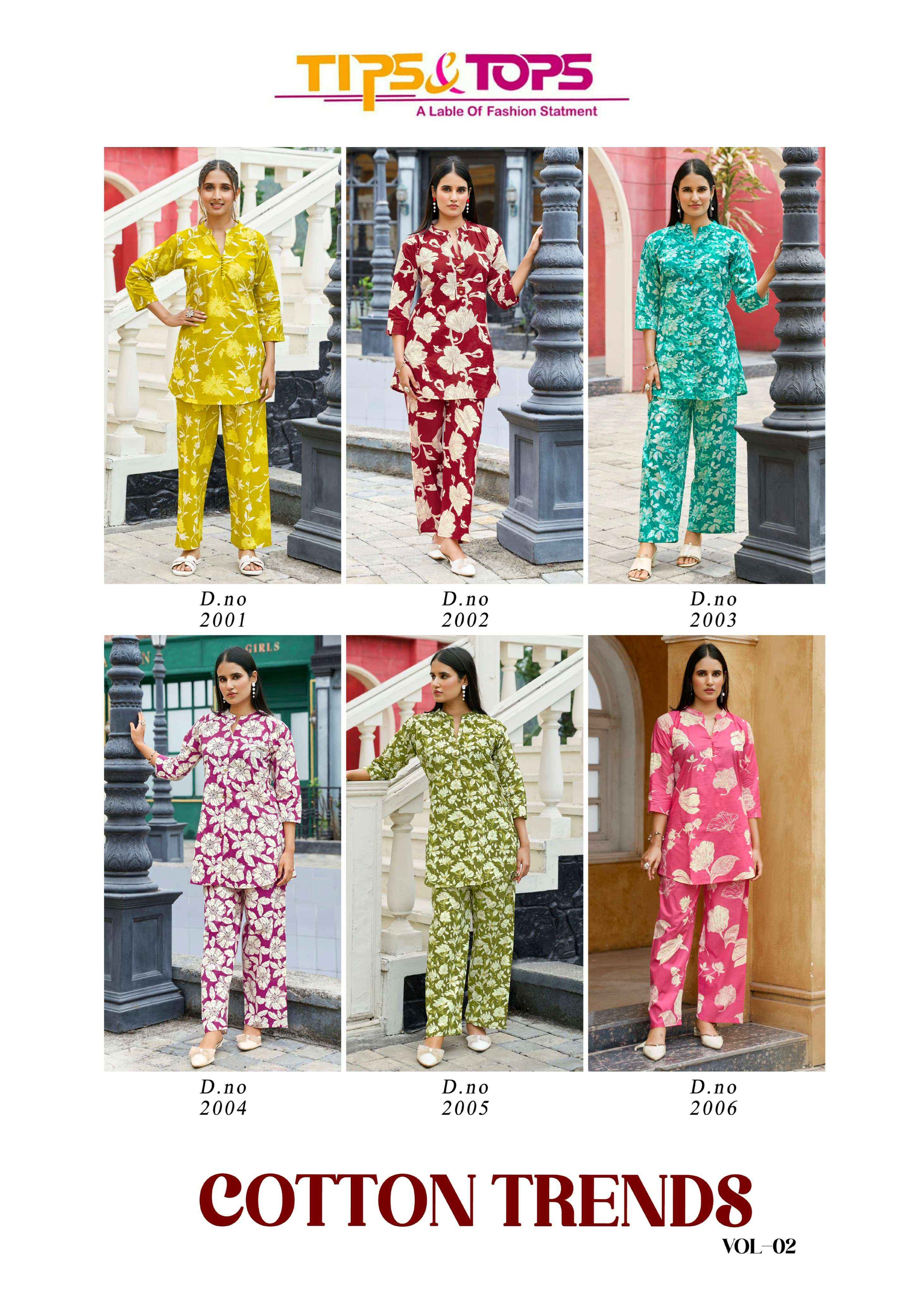 Tips & Tops Cotton Trends Vol 2 Cotton Co ord set 6 pcs Catalogue