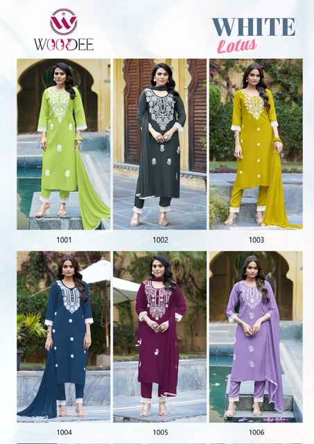 Woodee White Lotus Rayon Kurti Combo 6 pcs Catalogue