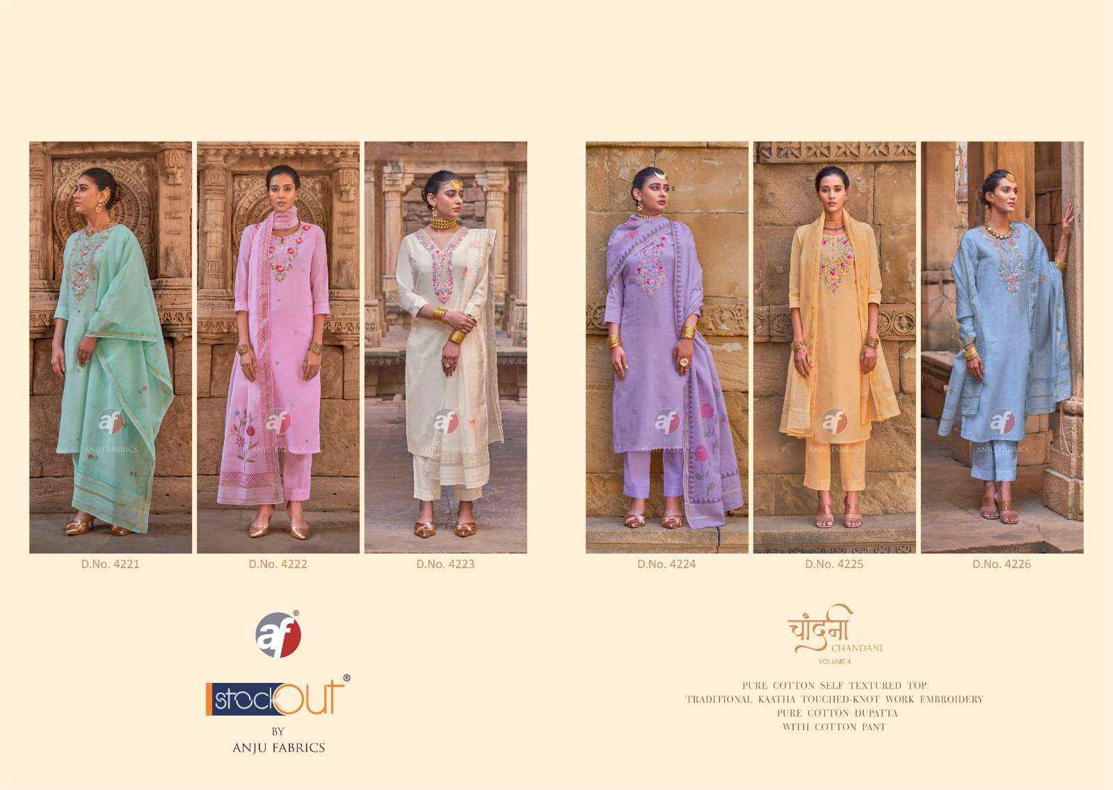 Anju Fabrics Chandani Vol 4 Cotton Kurti Combo 6 pcs Catalogue