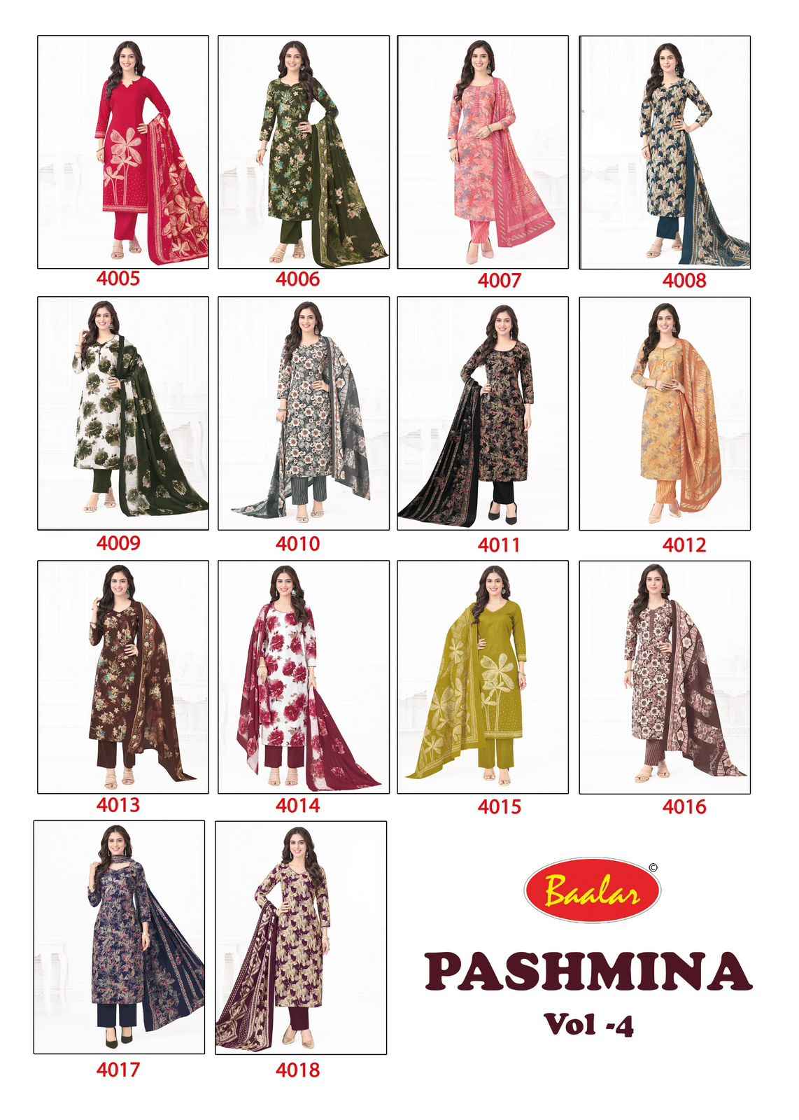 Baalar Pashmina Vol 4 Lawn Cotton Dress Material 10 pcs Catalogue