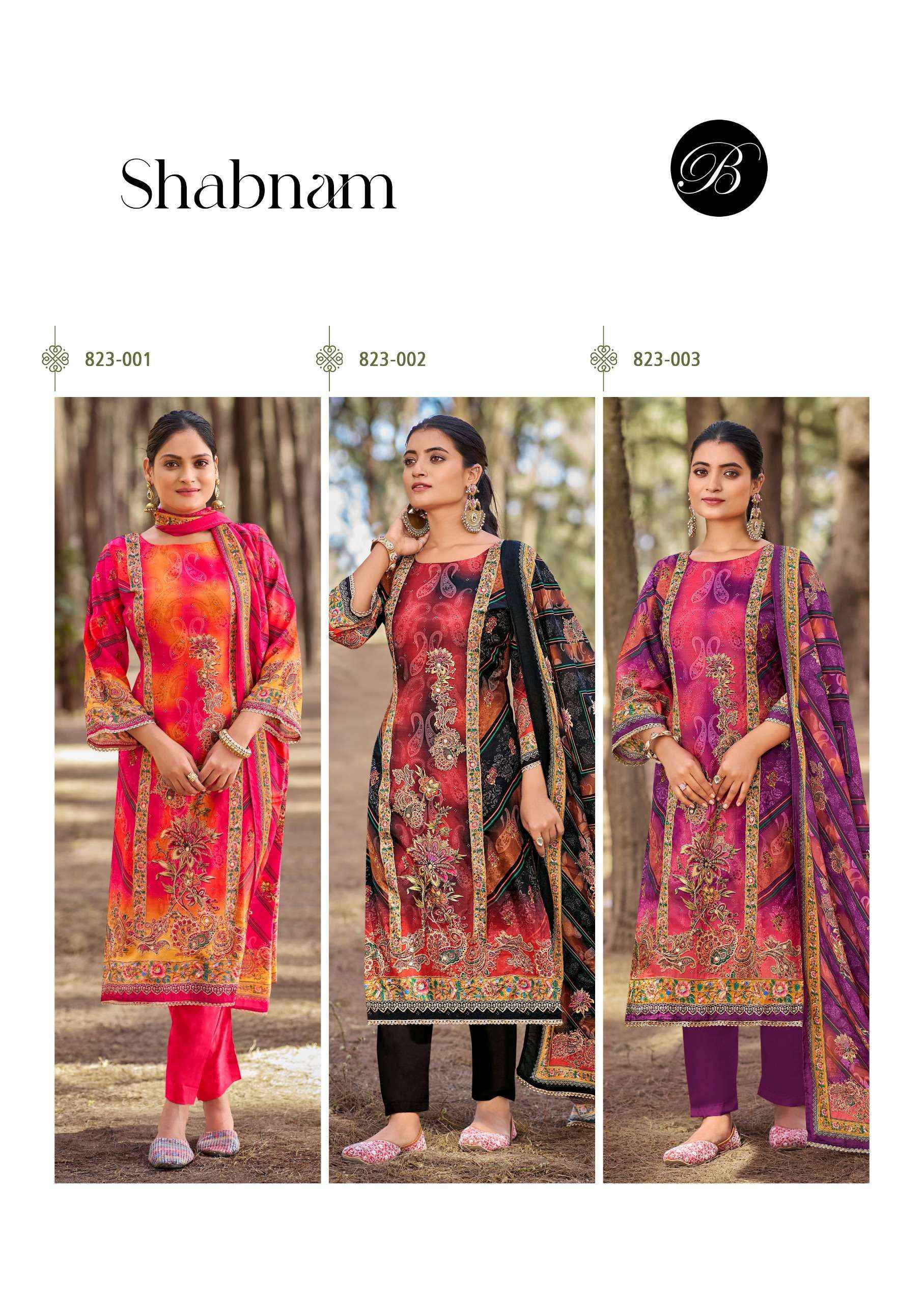 Belliza Shabnam Viscose Muslin Dress Material 3 pcs Catalogue