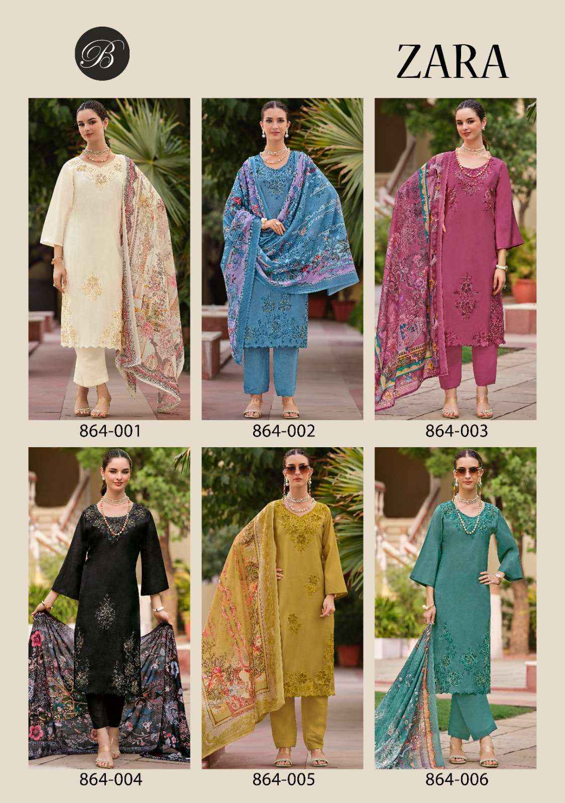 Belliza Zara Roman Silk Dress Material 6 pcs Catalogue