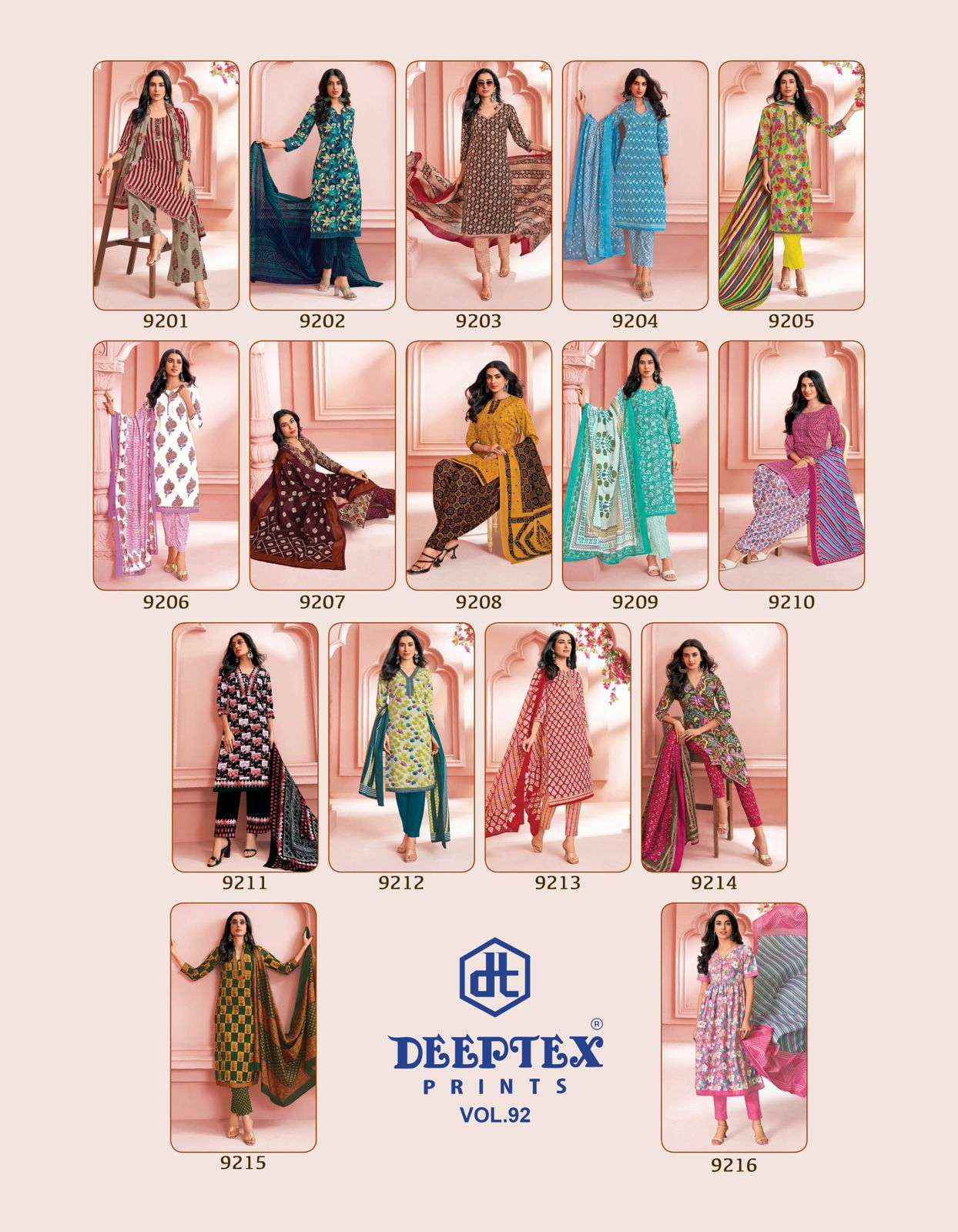 Deeptex Miss India Vol 92 Cotton Dress Material 16 pcs Catalogue