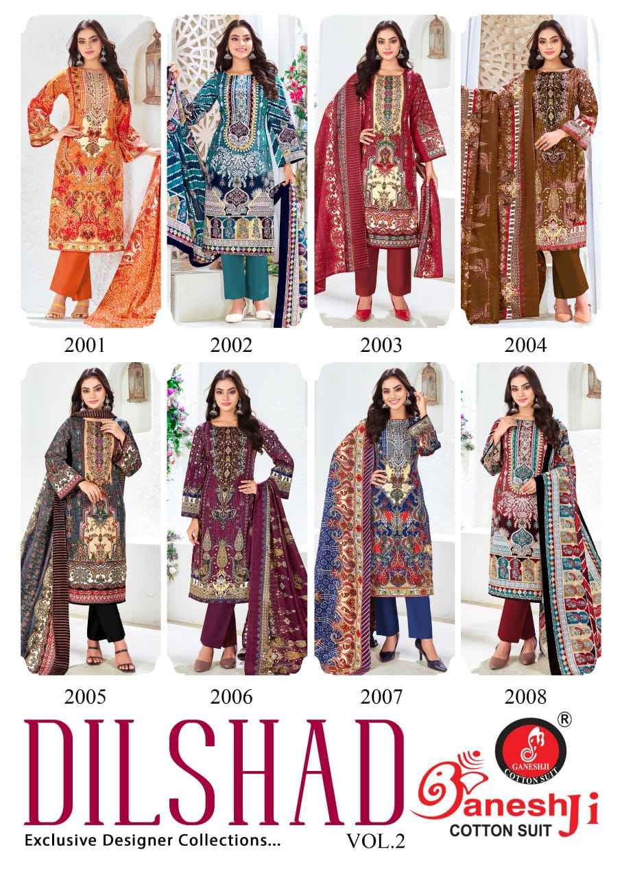 Ganesh Ji Dilshad Vol 2 Soft Cotton Dress Material 8 pcs Catalogue