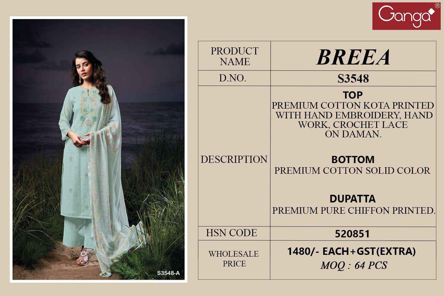 Ganga Breea 3548 Cotton Dress Material 4 pcs Catalogue