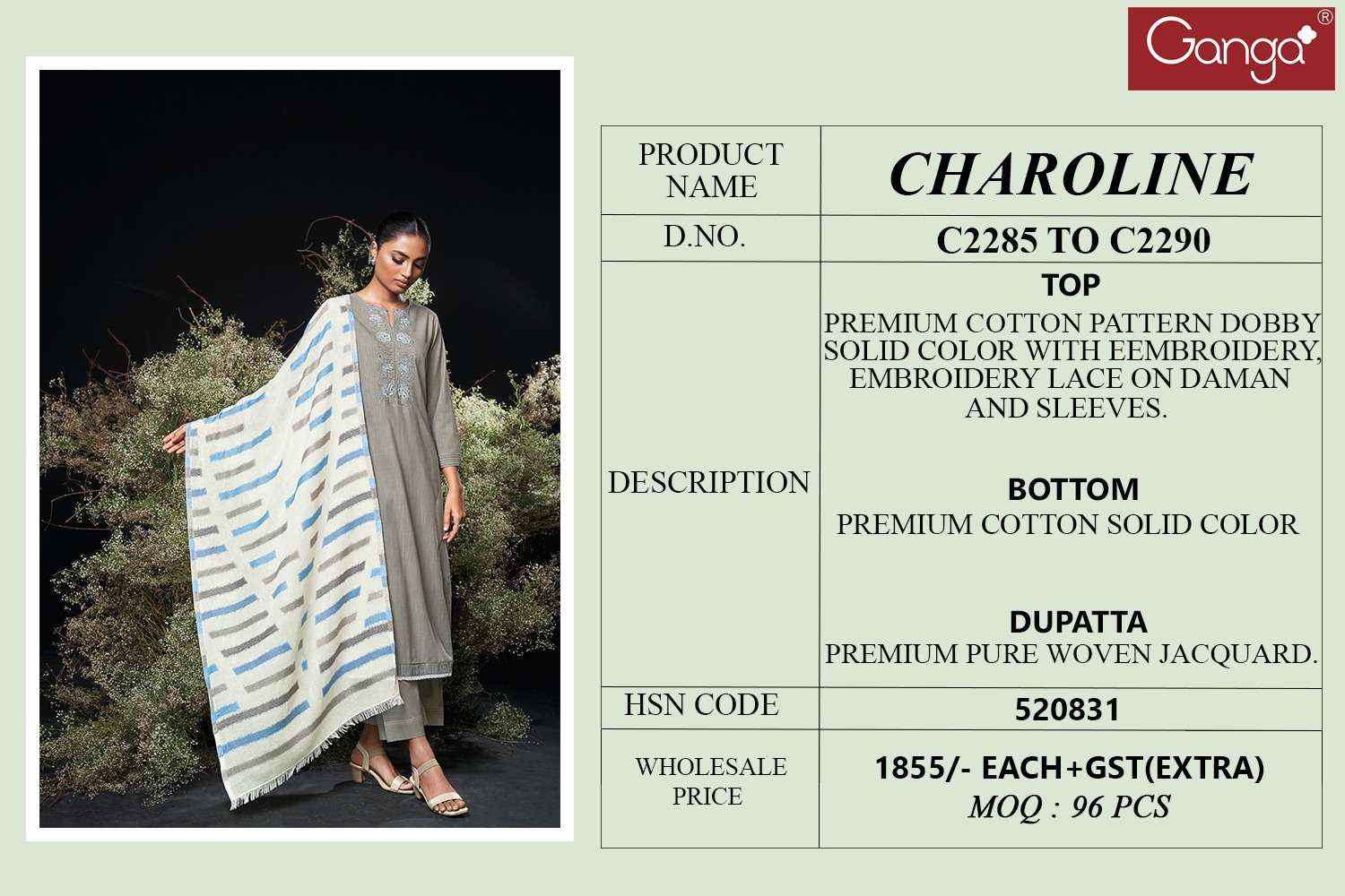 Ganga Charoline Cotton Dress Material 6 pcs Catalogue