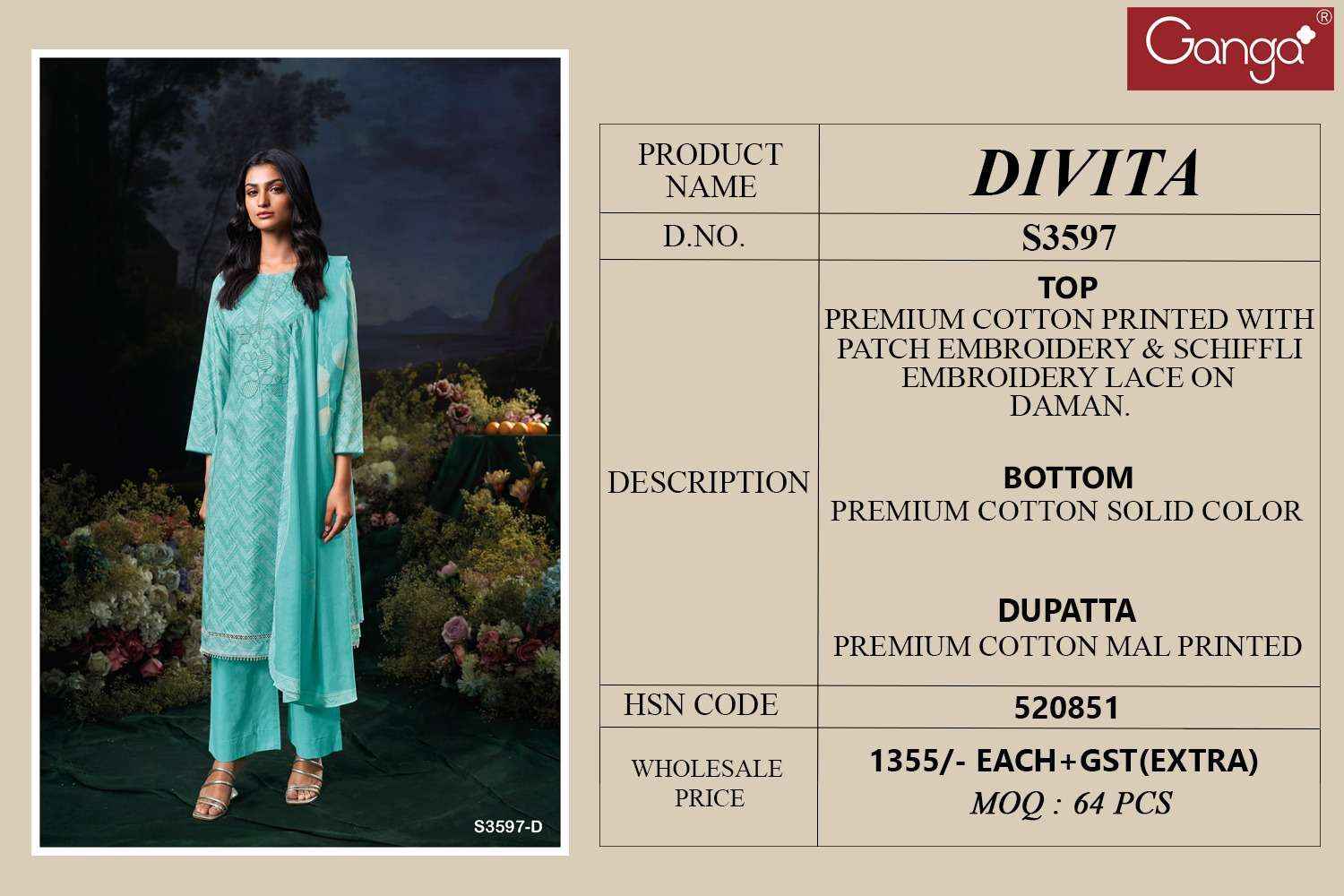 Ganga Divita 3597 Cotton Dress Material 4 pcs Catalogue
