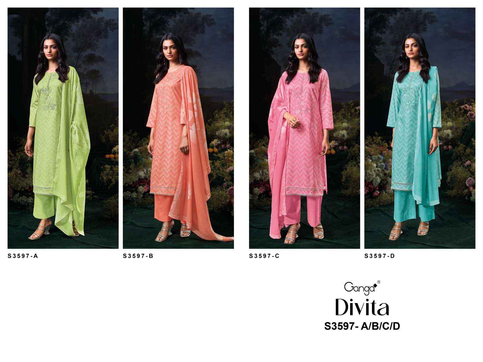 Ganga Divita 3597 Cotton Dress Material 4 pcs Catalogue