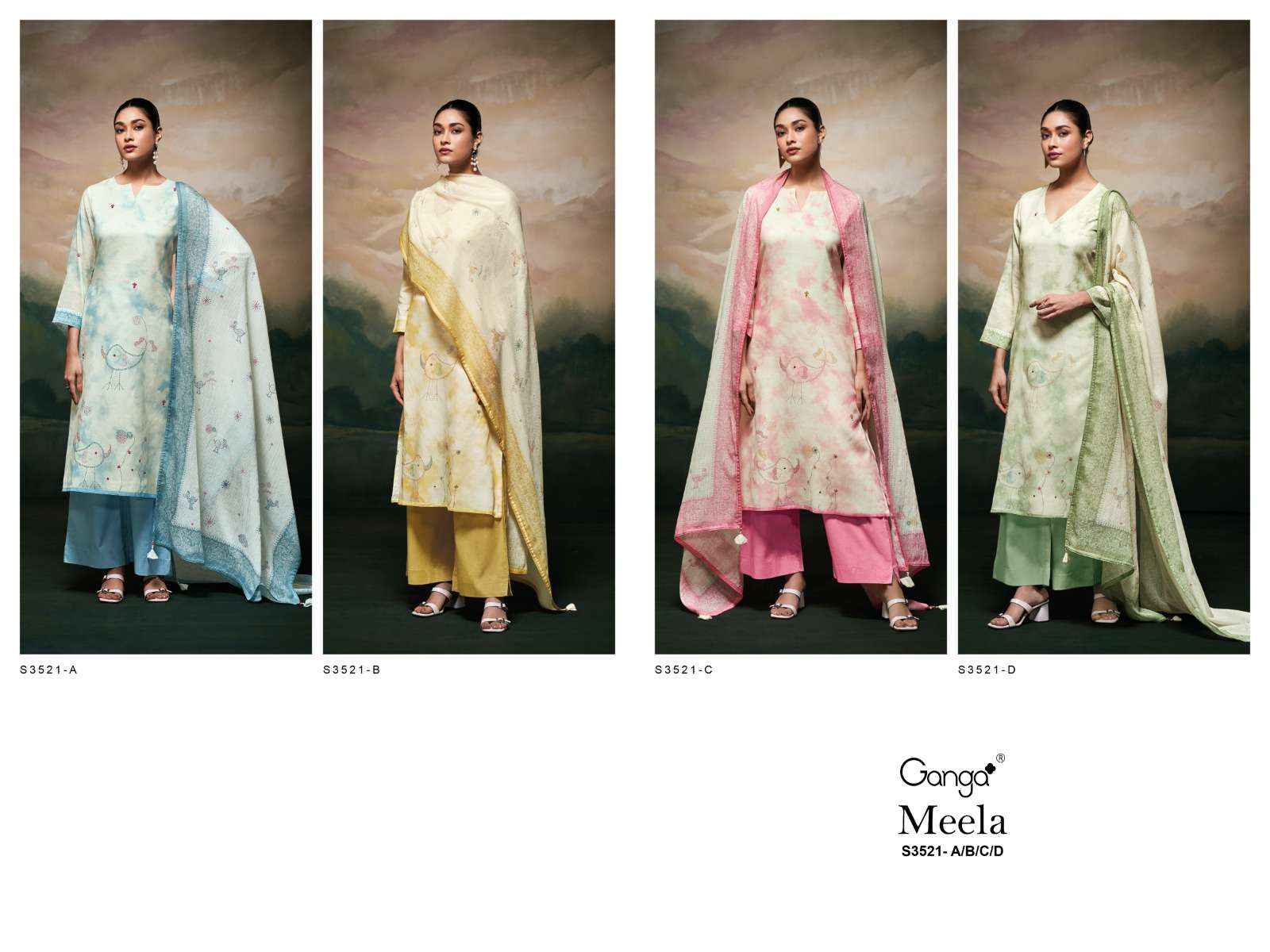 Ganga Meela 3521 Cotton Dress Material 4 pcs Catalogue