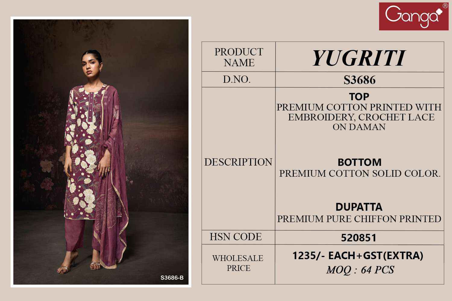 Ganga Yugriti 3686 Cotton Dress Material 4 pcs Catalogue
