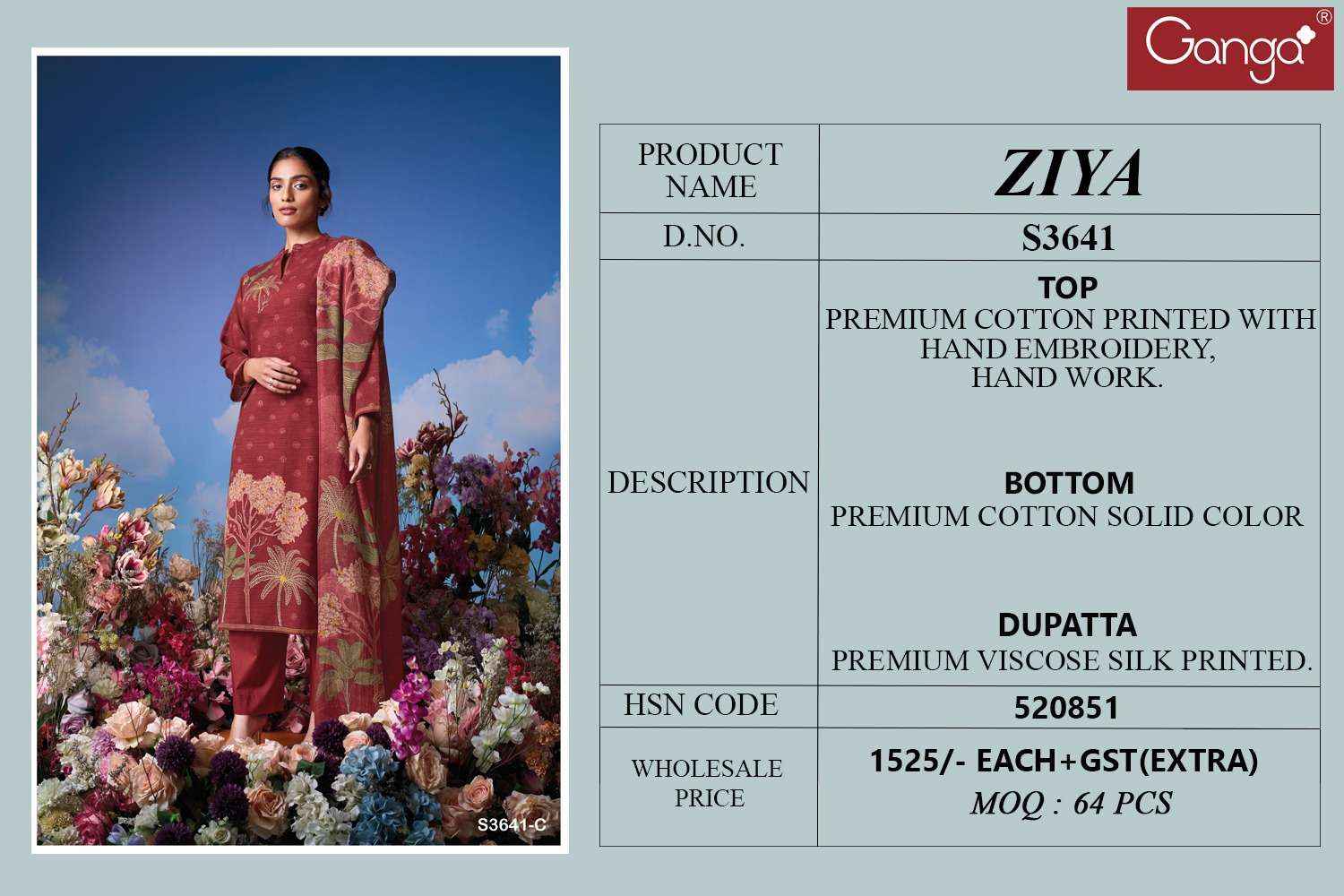 Ganga Ziya 3641 Cotton Dress Material 4 pcs Catalogue
