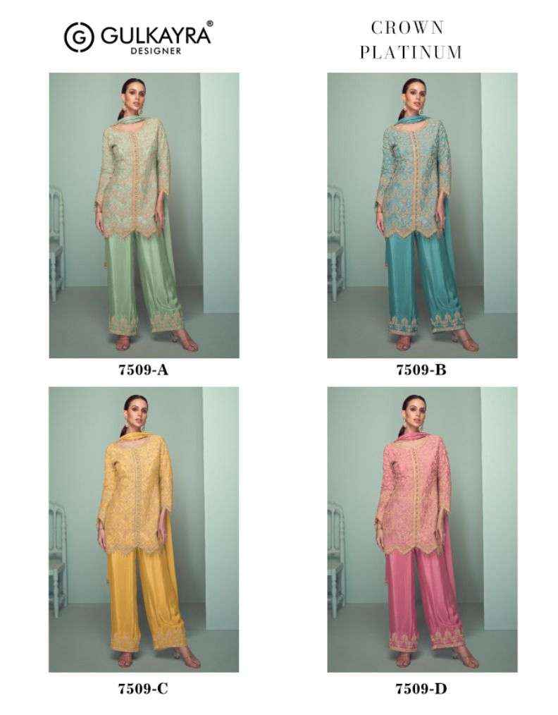 Gulkayra Designer Crown Platinum Readymade Chinon Dress 4 Pc Catalouge