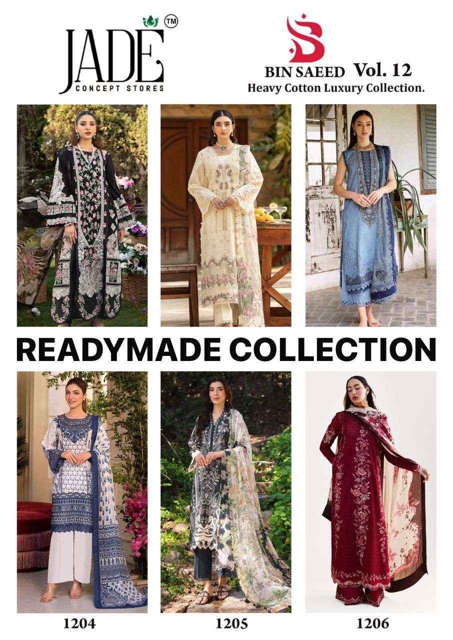 Jade Bin Saeed Heavy Luxury Vol 12 Readymade Cotton Dress 6 pcs Catalogue