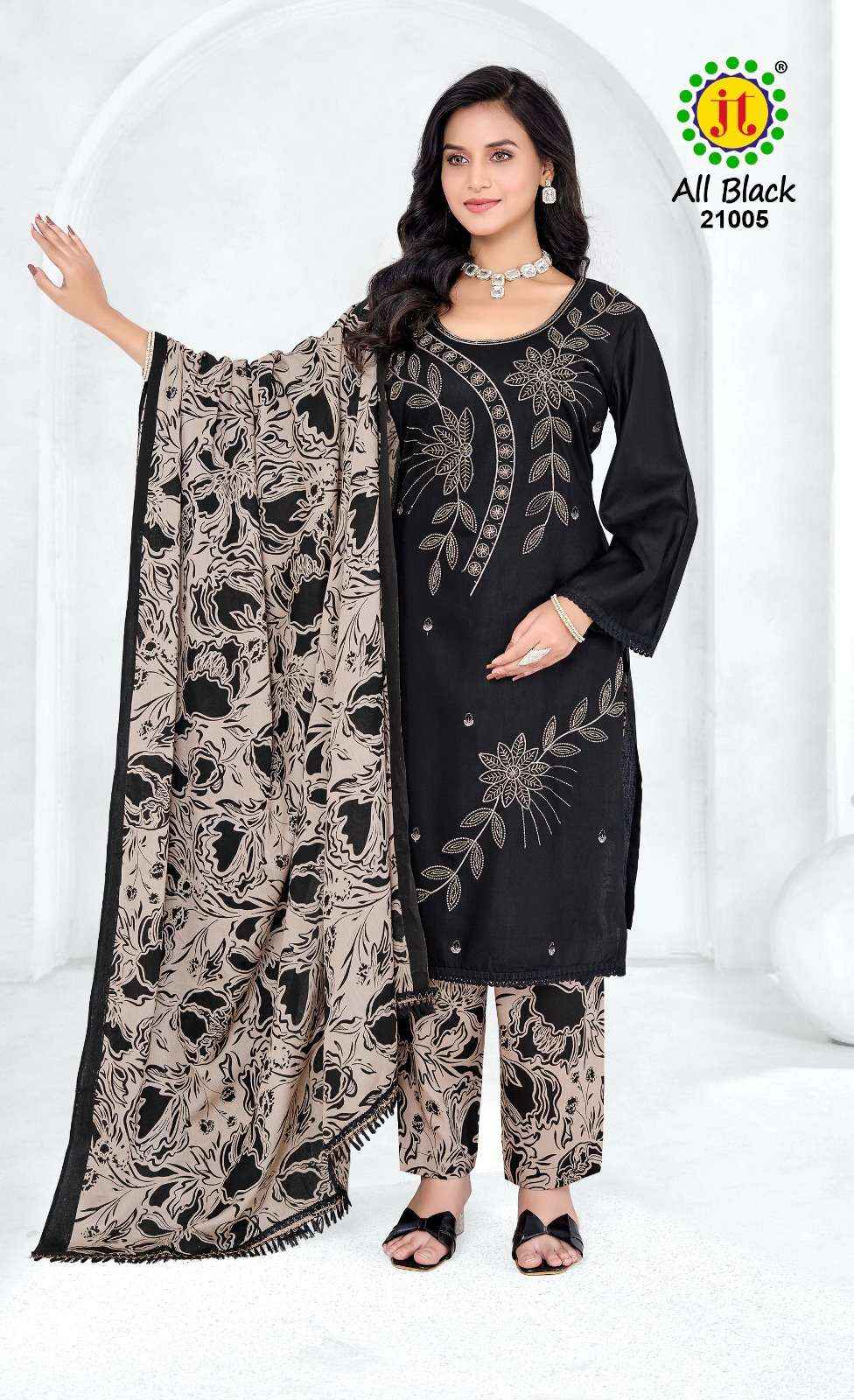 Jt All Black Vol 21 Rayon Dress Material 5 pcs Catalogue
