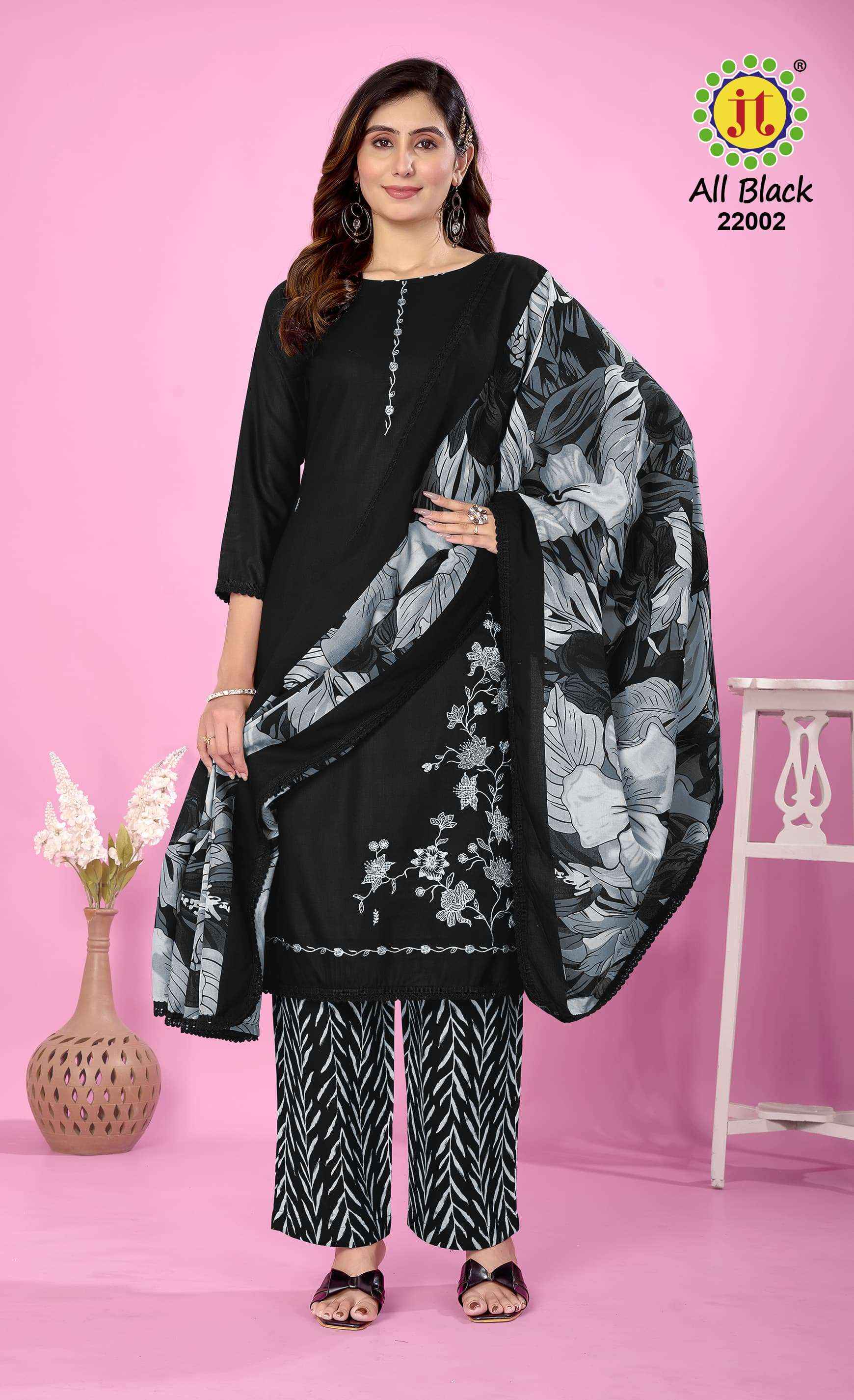 Jt All Black Vol 22 Rayon Dress Material 5 pcs Catalogue