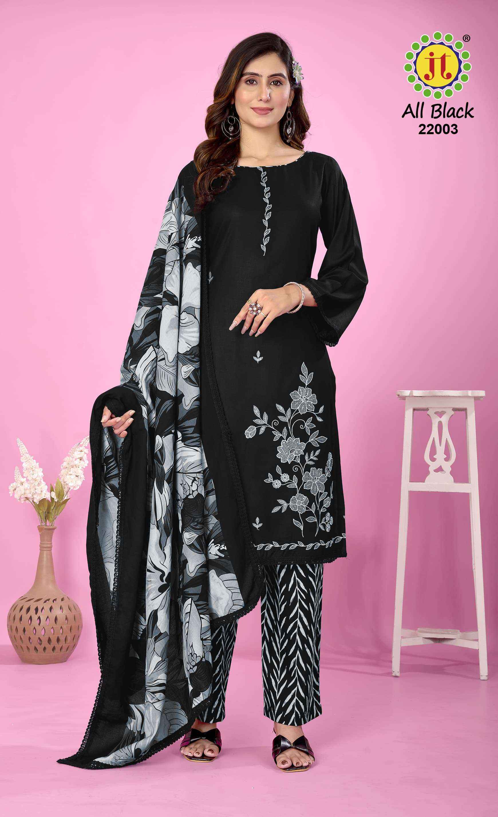 Jt All Black Vol 22 Rayon Dress Material 5 pcs Catalogue