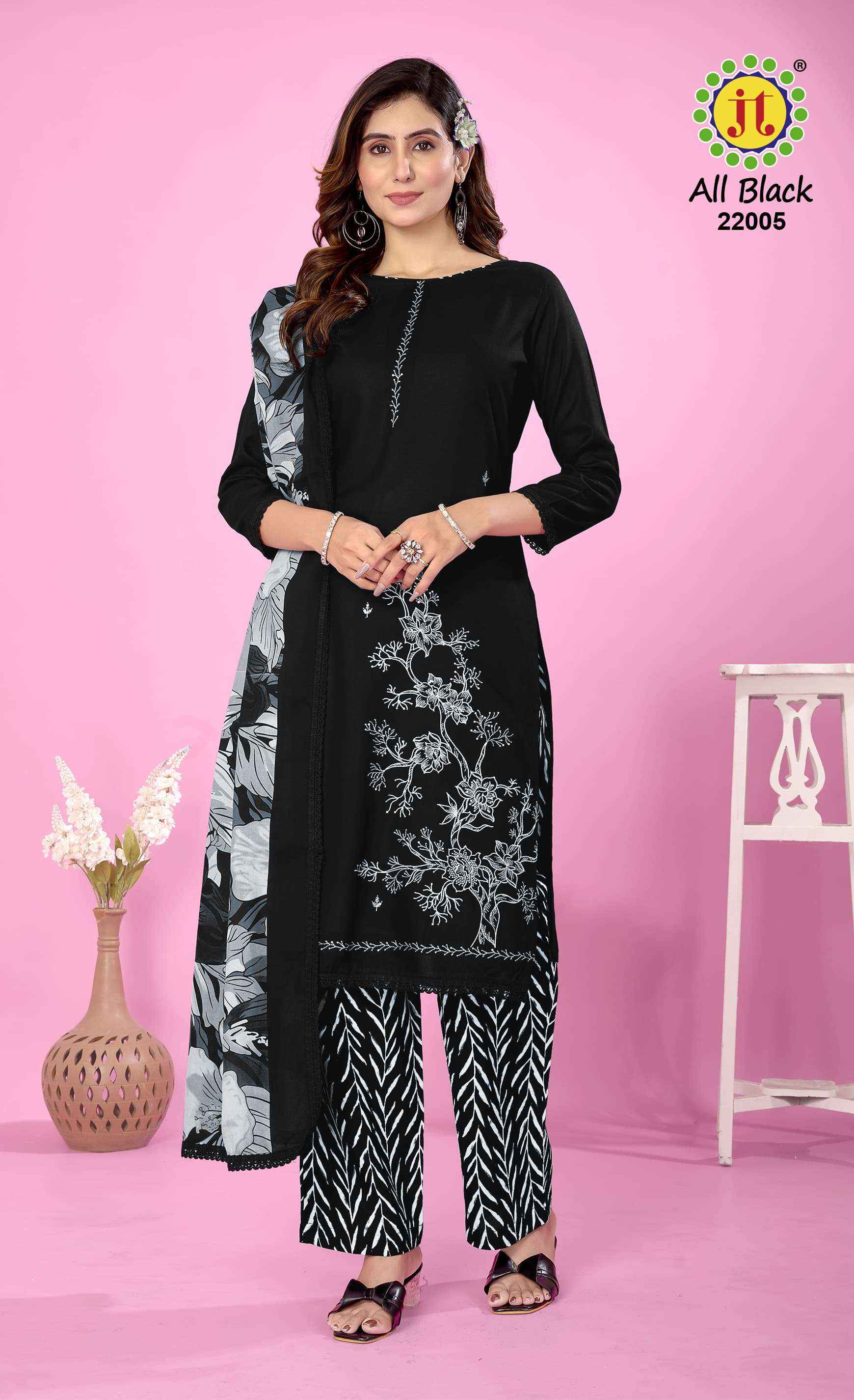 Jt All Black Vol 22 Rayon Dress Material 5 pcs Catalogue