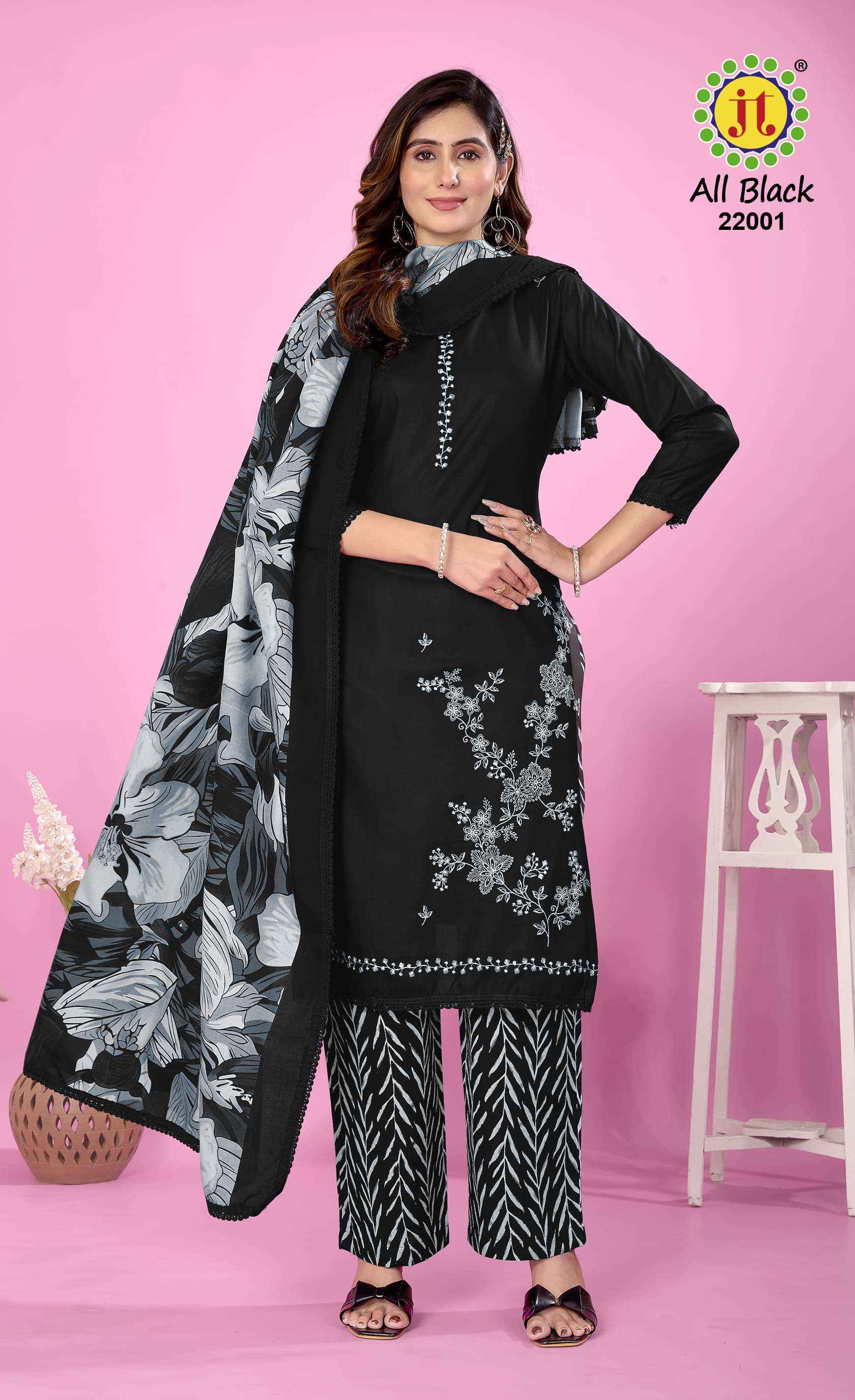Jt All Black Vol 22 Rayon Dress Material 5 pcs Catalogue