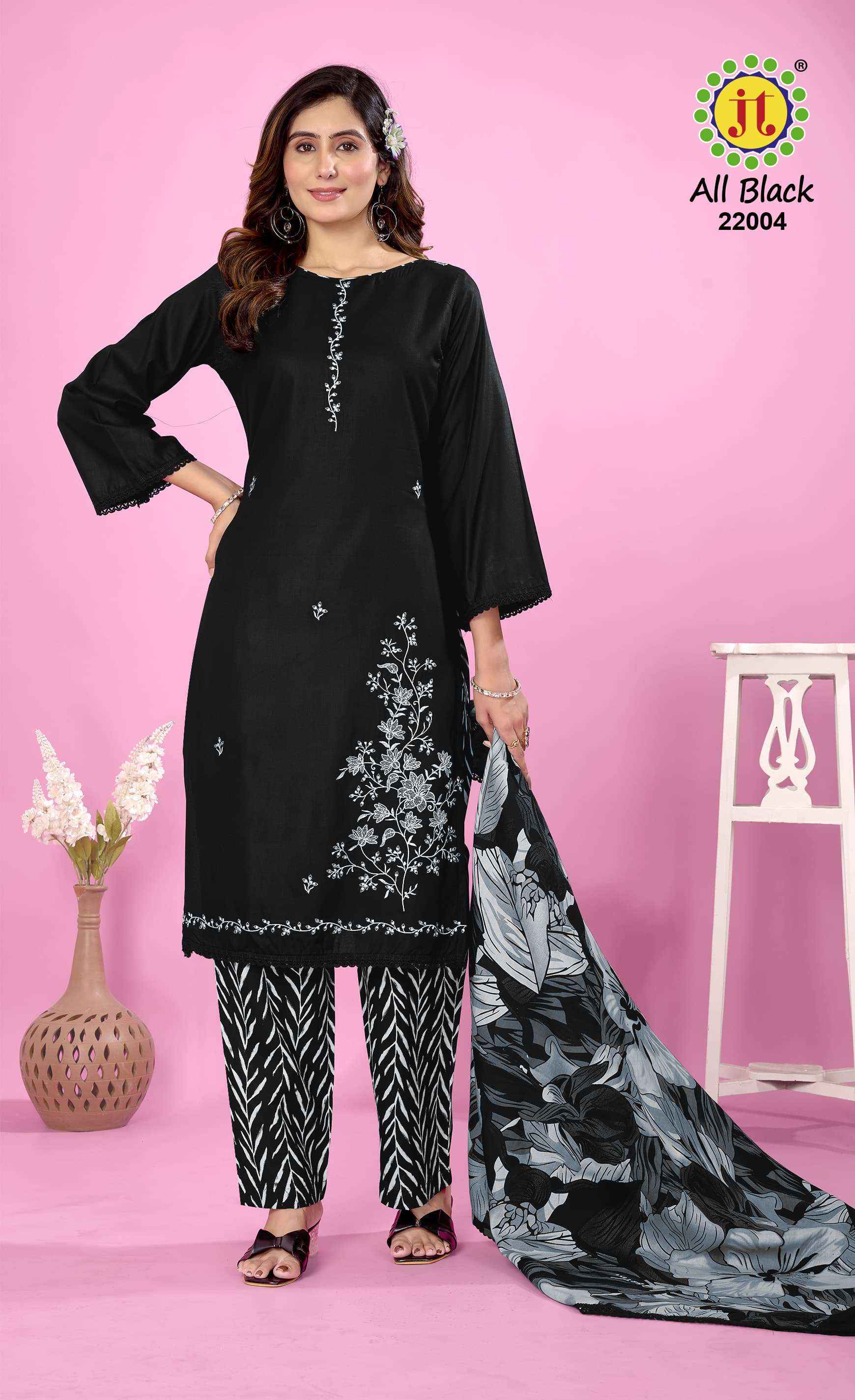 Jt All Black Vol 22 Rayon Dress Material 5 pcs Catalogue