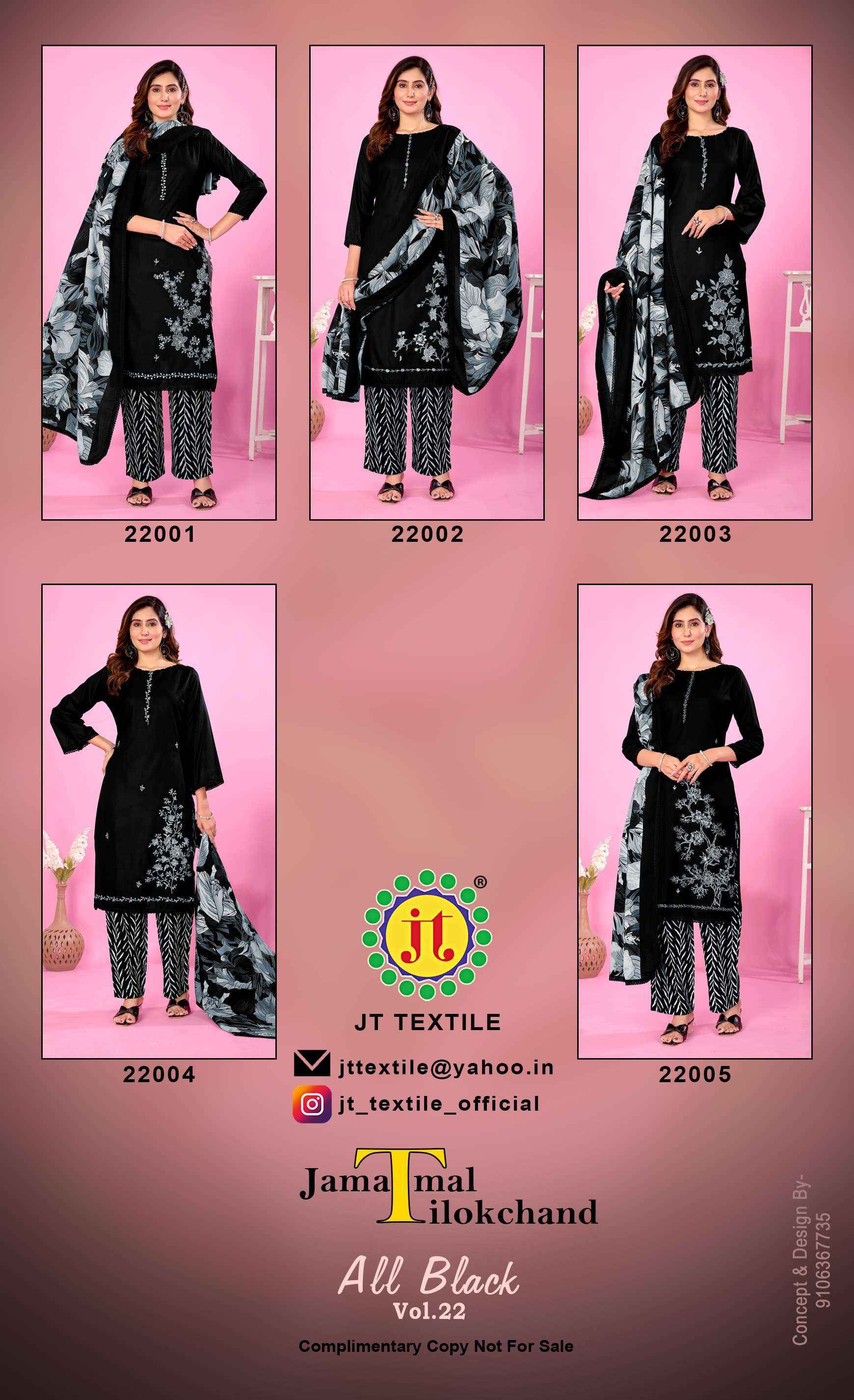 Jt All Black Vol 22 Rayon Dress Material 5 pcs Catalogue
