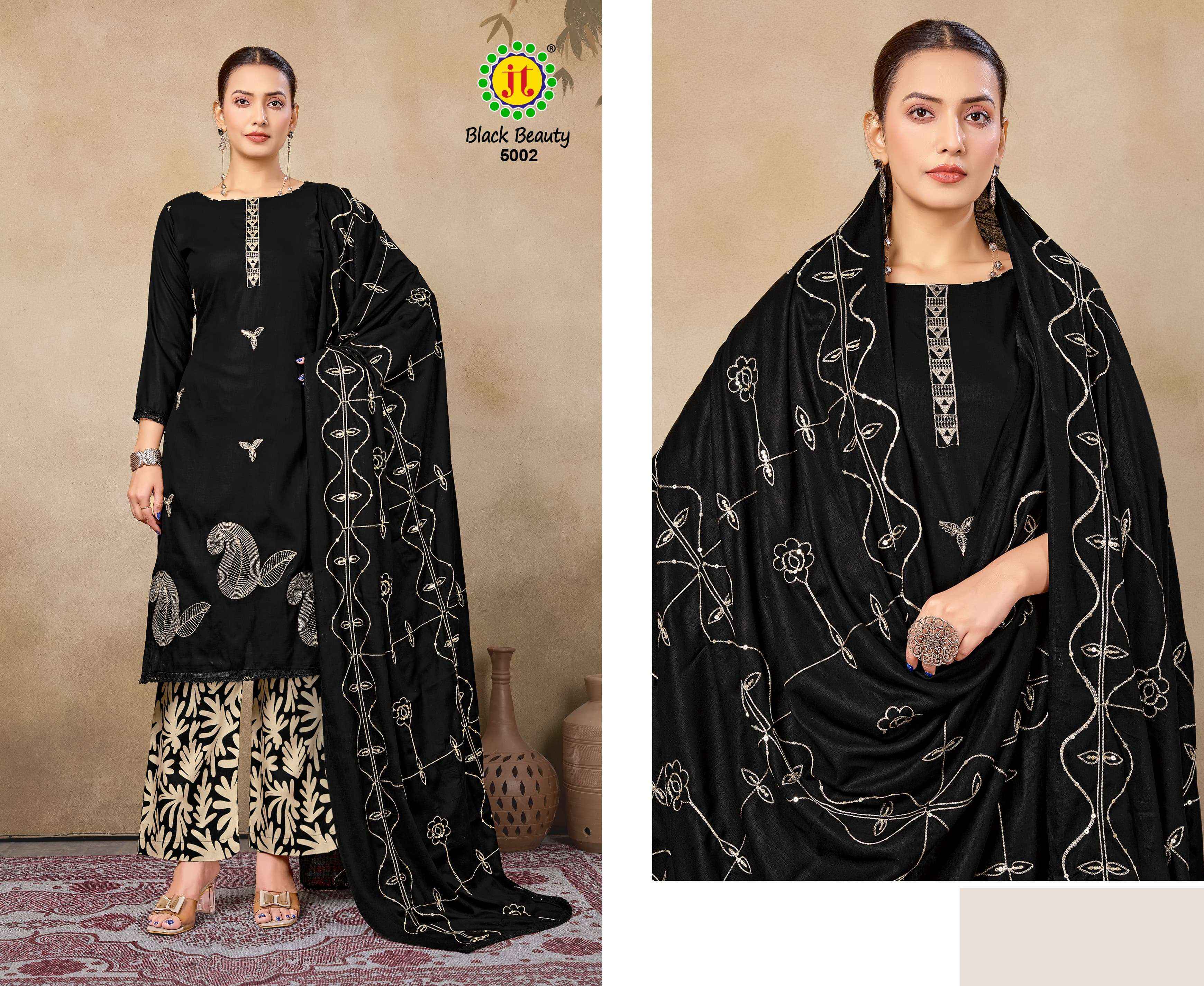 Jt Black Beauty Vol 5 Rayon Dress Material 5 pcs Catalogue