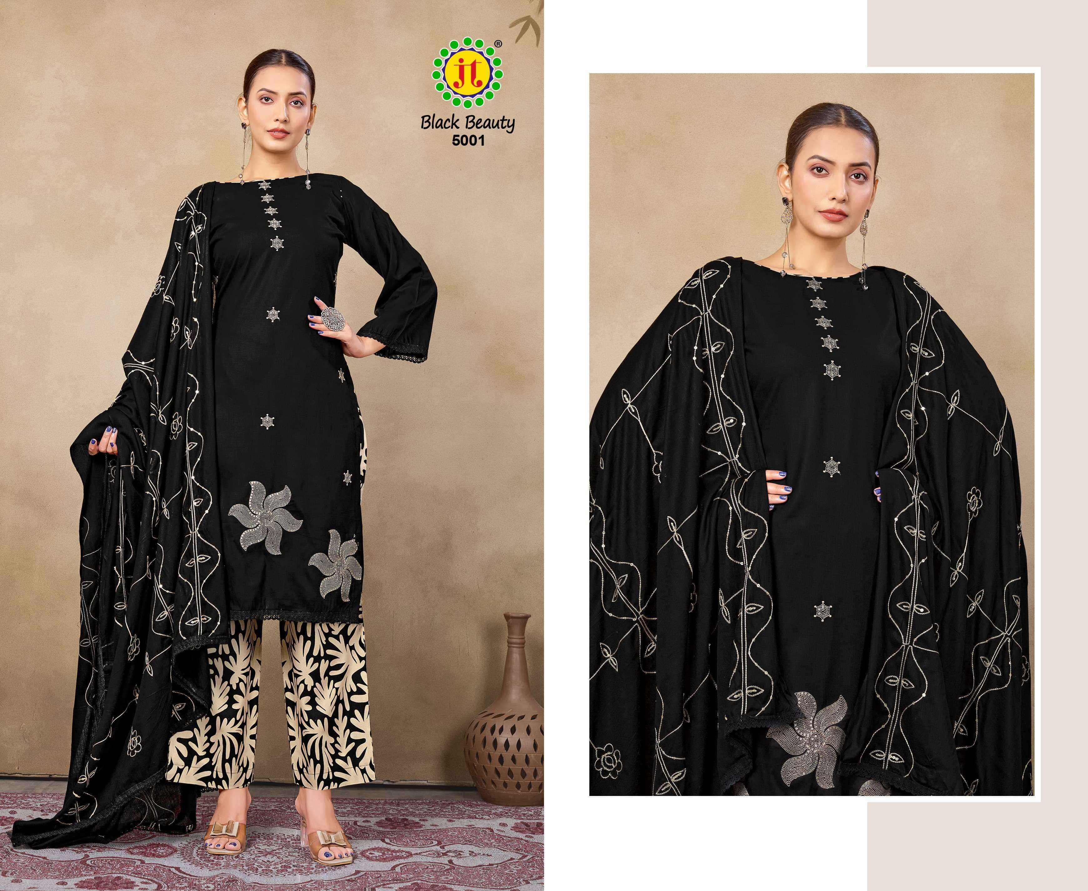 Jt Black Beauty Vol 5 Rayon Dress Material 5 pcs Catalogue