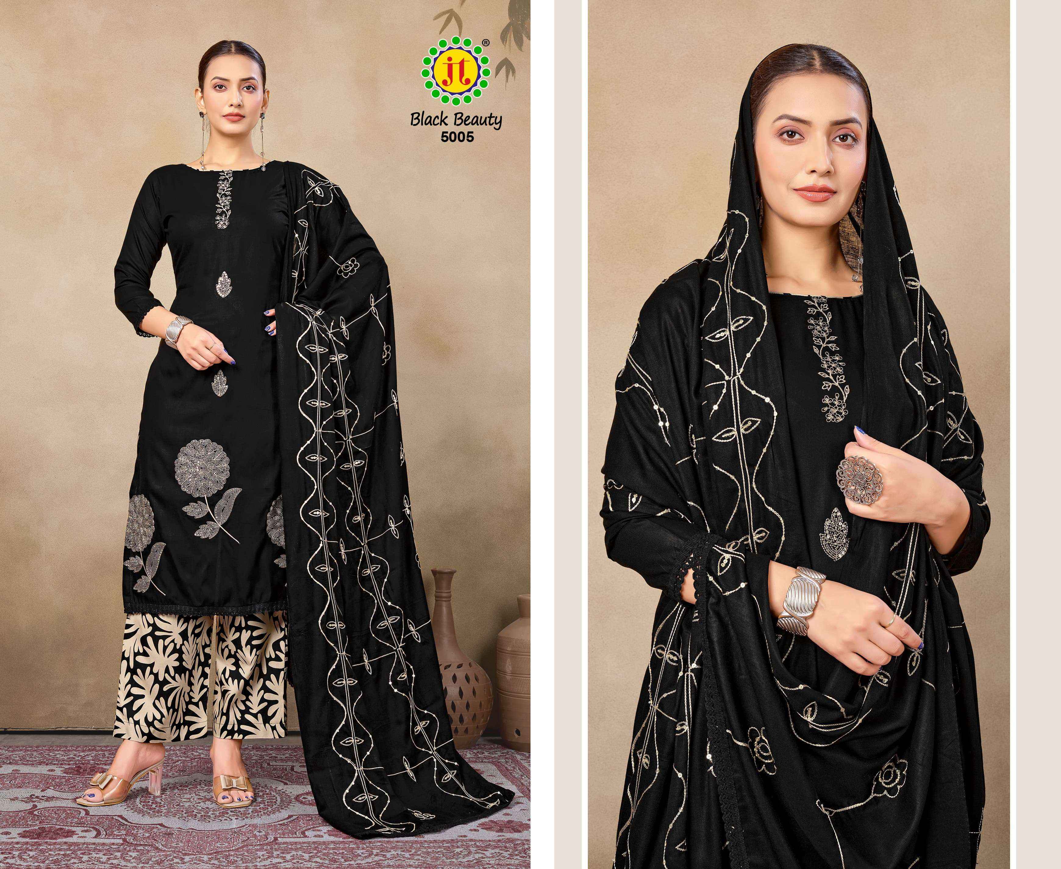 Jt Black Beauty Vol 5 Rayon Dress Material 5 pcs Catalogue