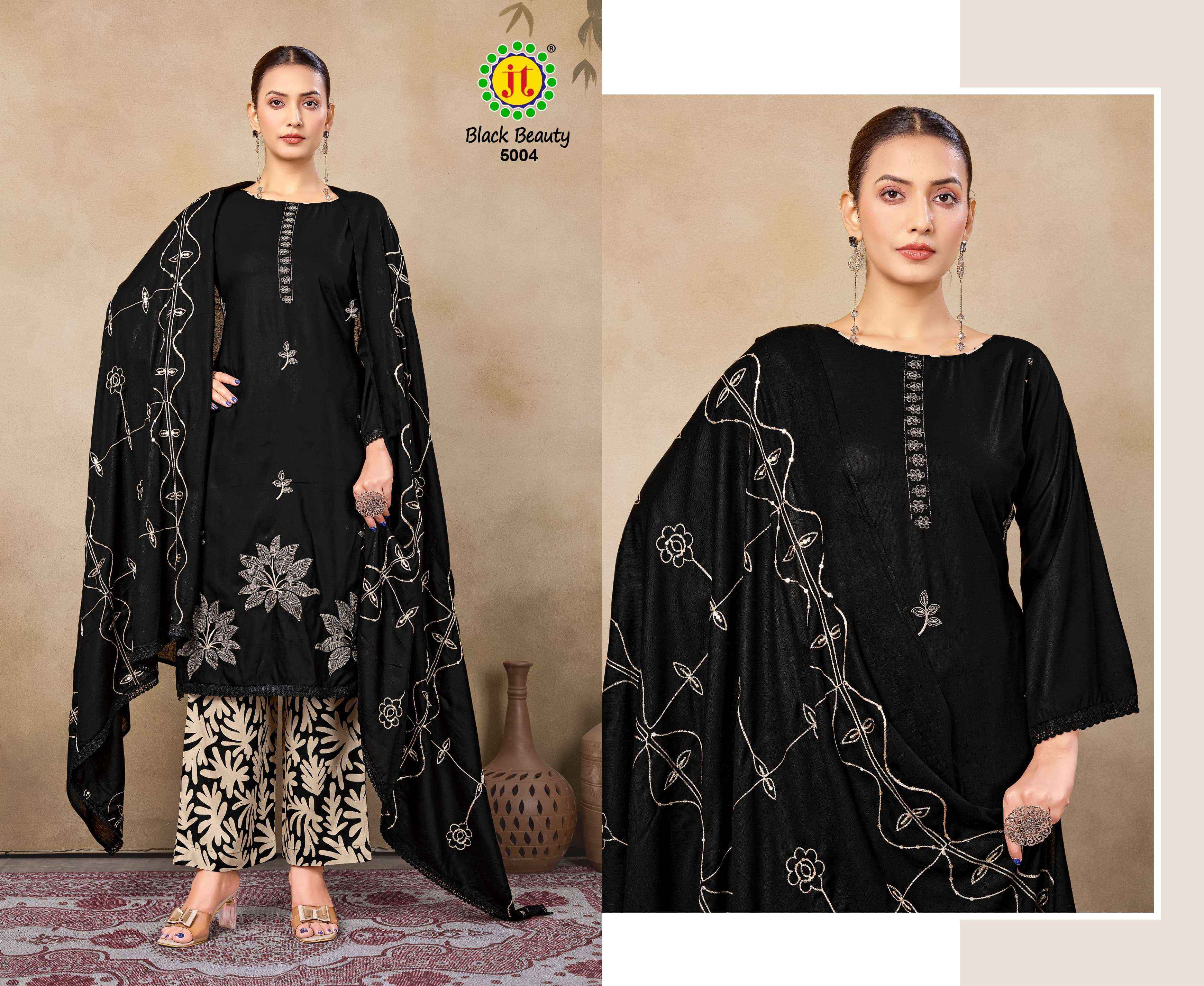 Jt Black Beauty Vol 5 Rayon Dress Material 5 pcs Catalogue