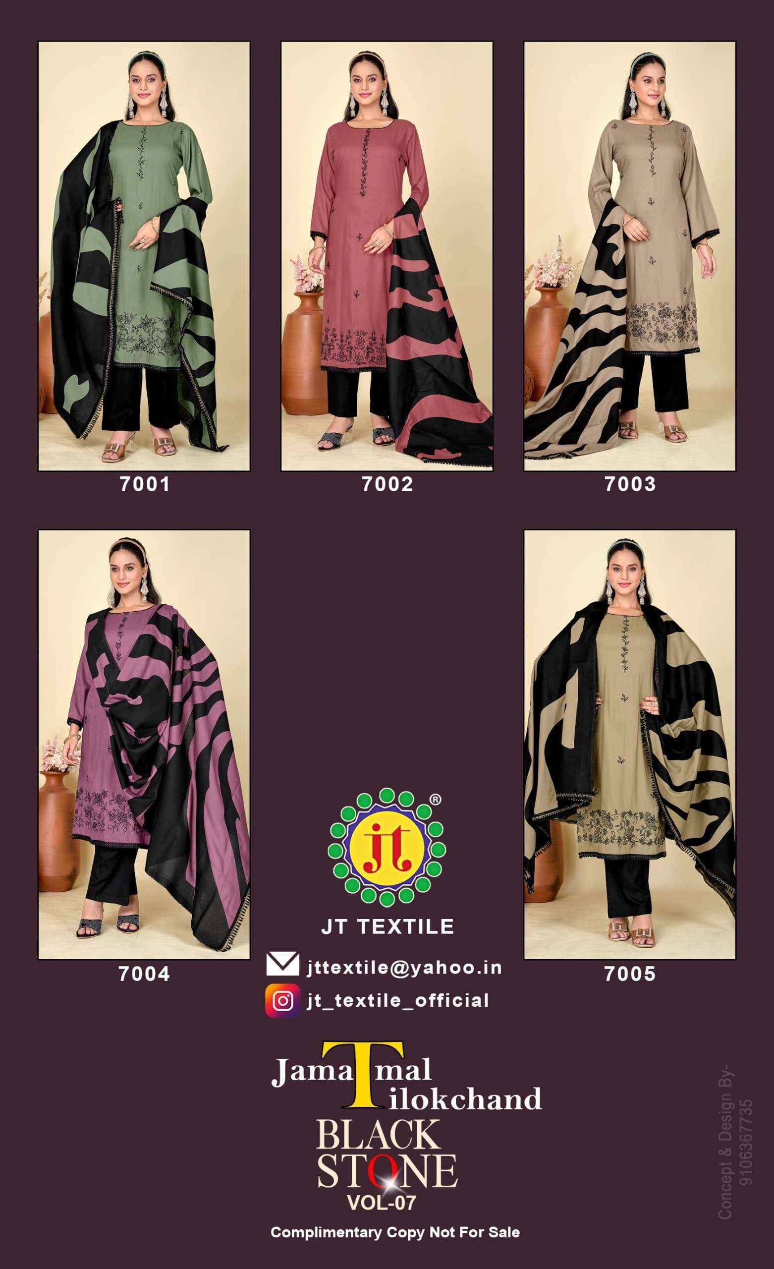 Jt Black Stone Vol 7 Rayon Dress Material 5 pcs Catalogue