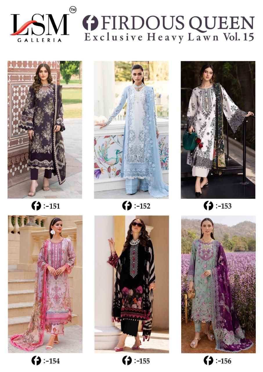 LSM Galleria Firdous Queen Lawn Vol 15 Lawn Cotton Dress Material 6 pcs Catalogue
