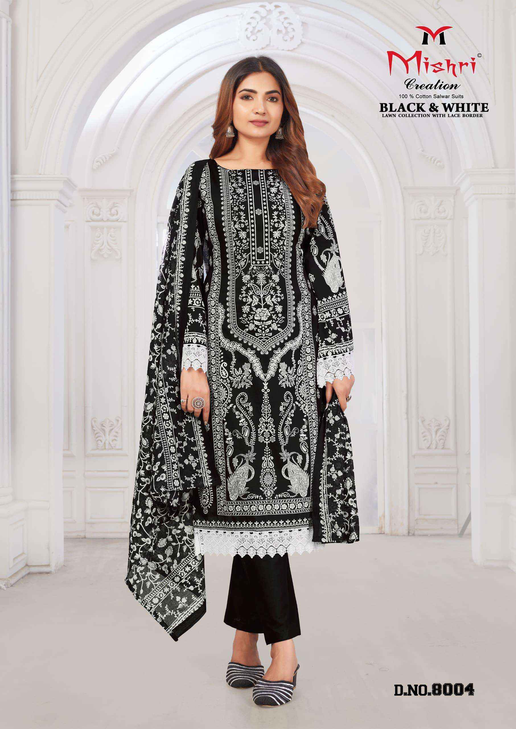 Mishri Creation Black & White Lawn Collection Vol 8 Readymade Lawn Cotton Dress 6 pcs Catalogue