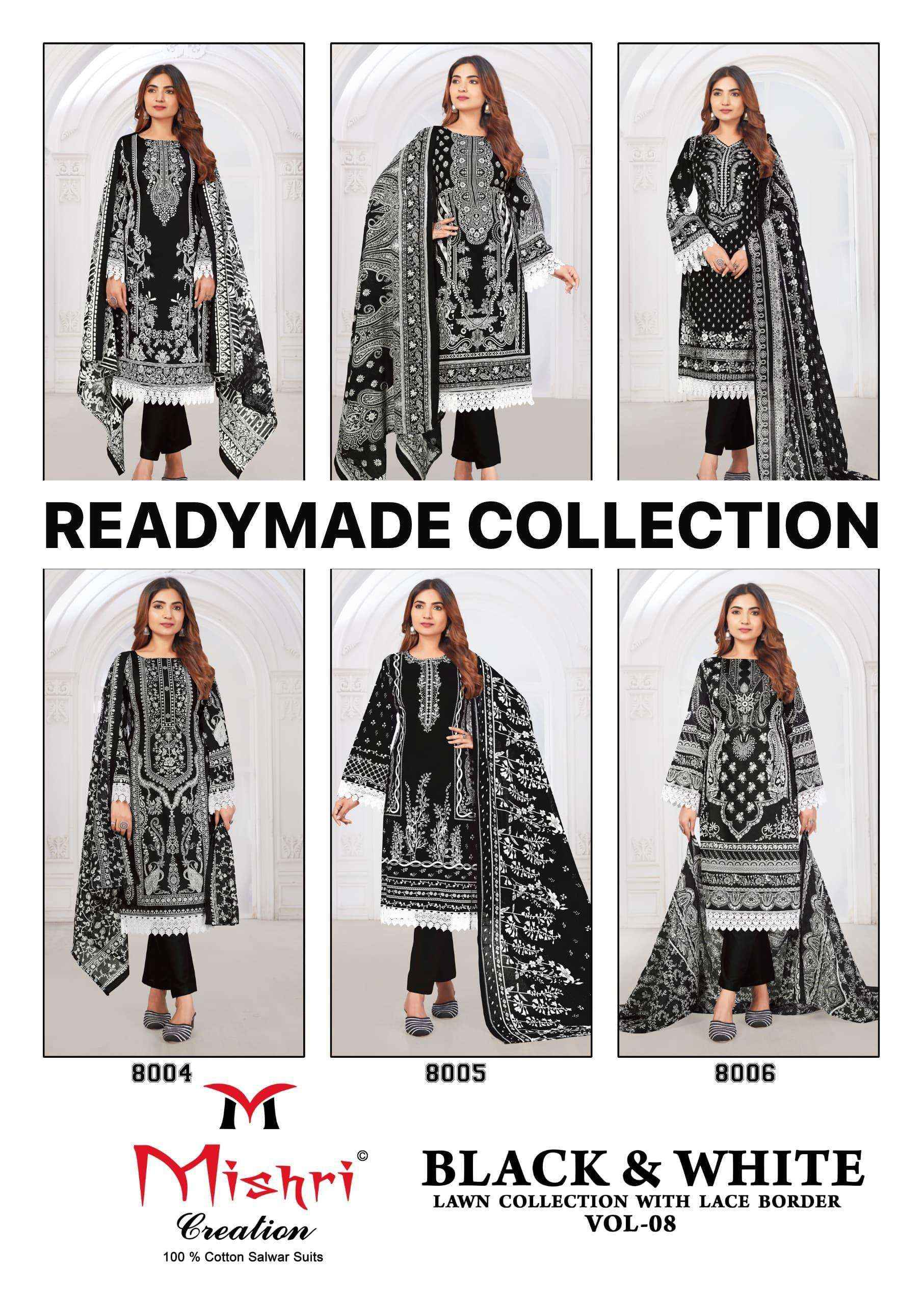 Mishri Creation Black & White Lawn Collection Vol 8 Readymade Lawn Cotton Dress 6 pcs Catalogue