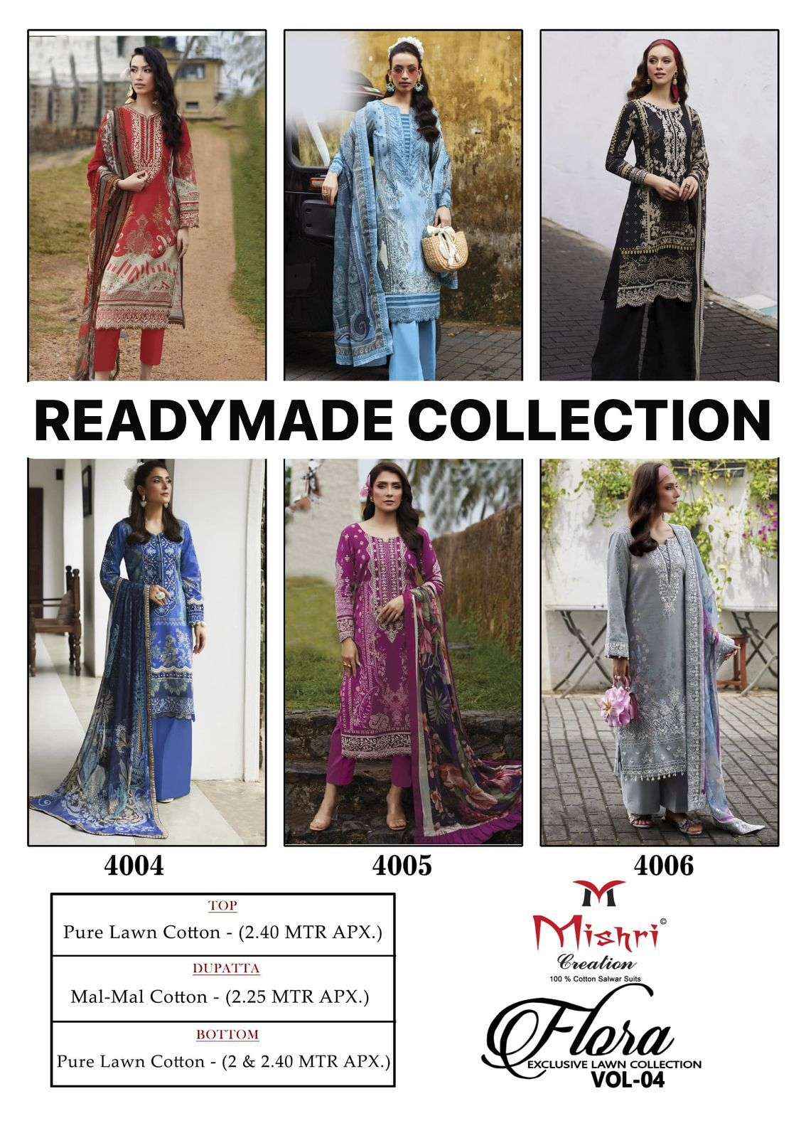 Mishri Creation Flora Vol 4 Readymade Lawn Cotton Dress 6 pcs Catalogue