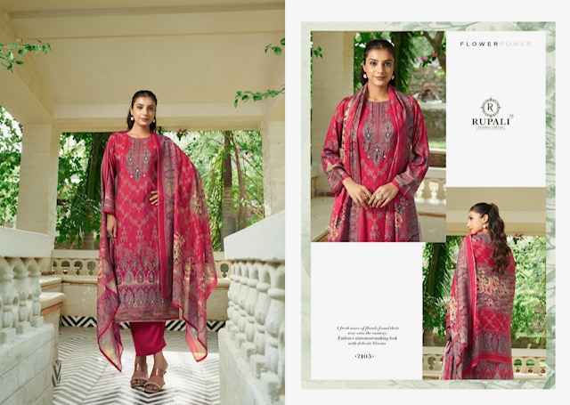 Rupali Fashion Florous Viscouse Musline Dress Material 4 pcs Catalogue