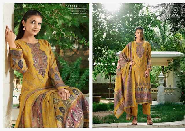 Rupali Fashion Florous Viscouse Musline Dress Material 4 pcs Catalogue