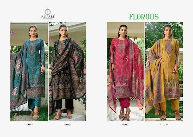 Rupali Fashion Florous Viscouse Musline Dress Material 4 pcs Catalogue