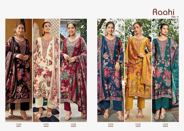 Rupali Fashion Raahi Vol 4 Musline Dress Material 6 pcs Catalogue