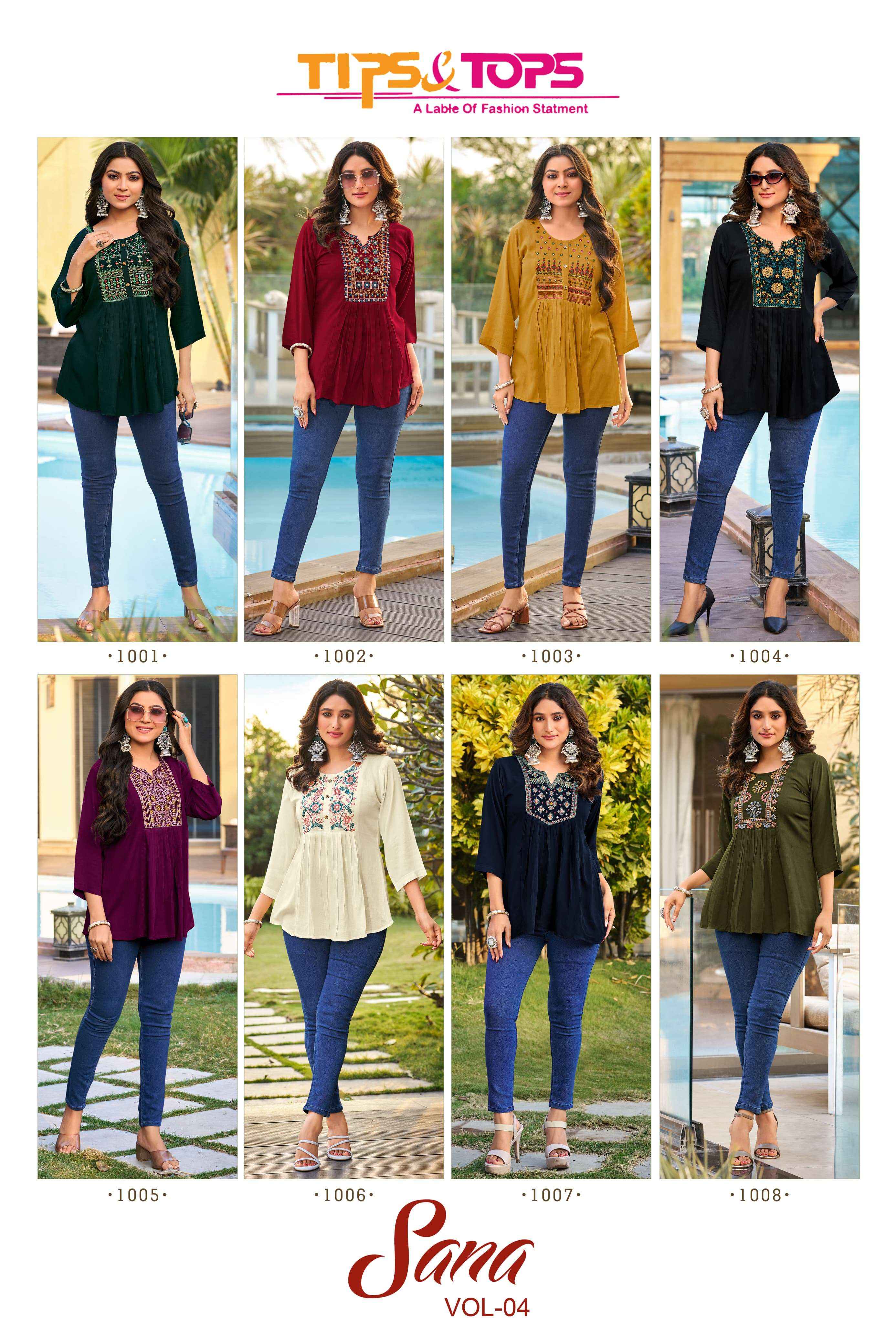 Tips & Tops Sana Vol 4 Rayon Top 8 pcs Catalogue