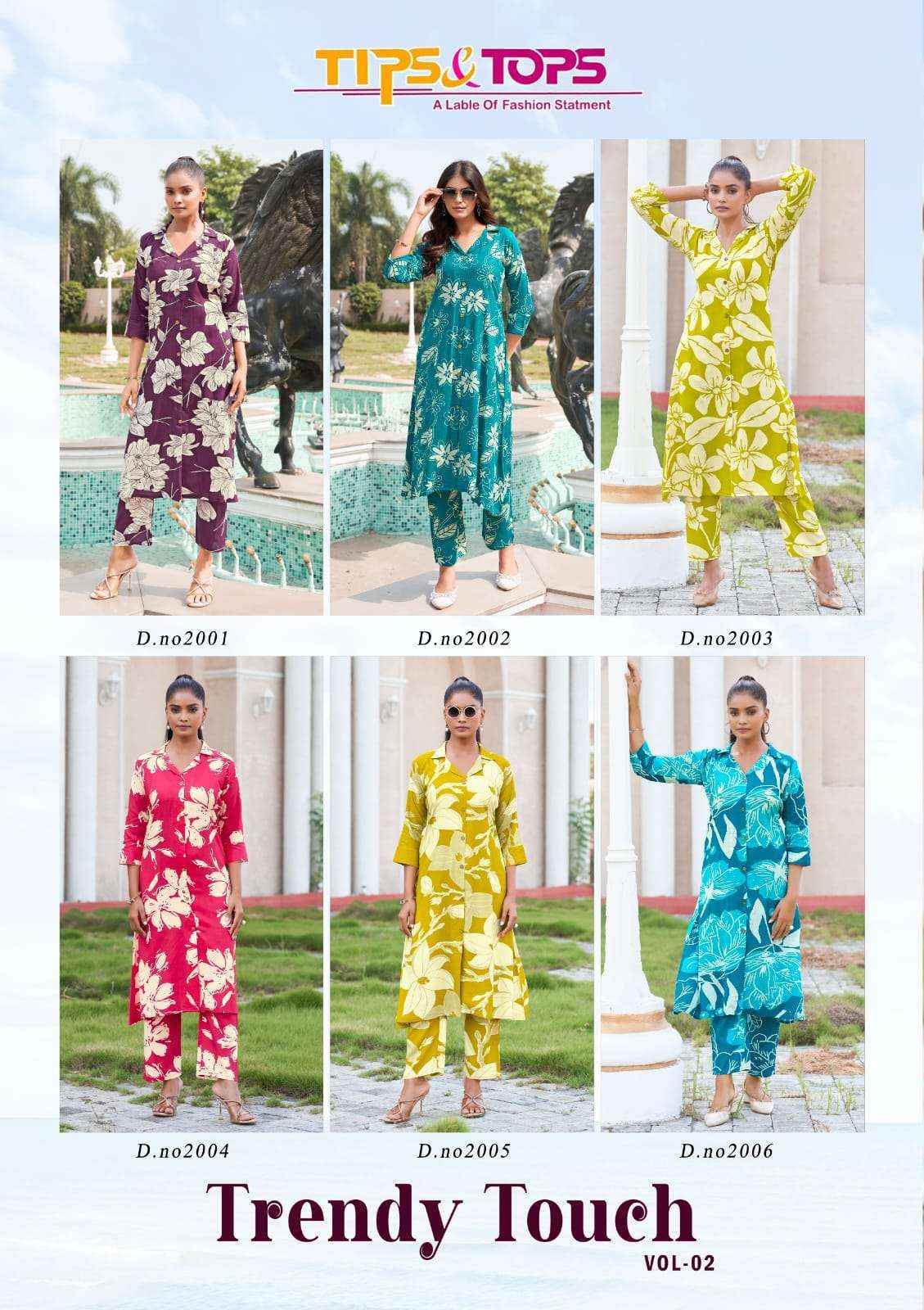 Tips & Tops Trendy Touch Vol 2 Rayon Co Ord Set 6 Pc Catalogue