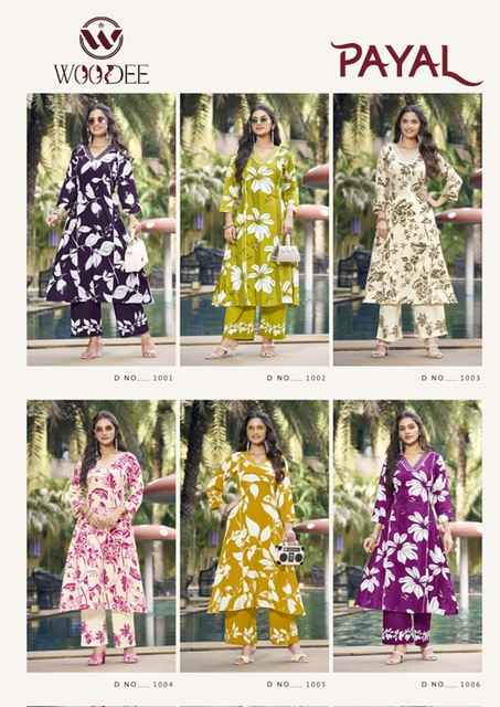 Woodee Payal Rayon Co-Ord Set 6 pcs Catalogue