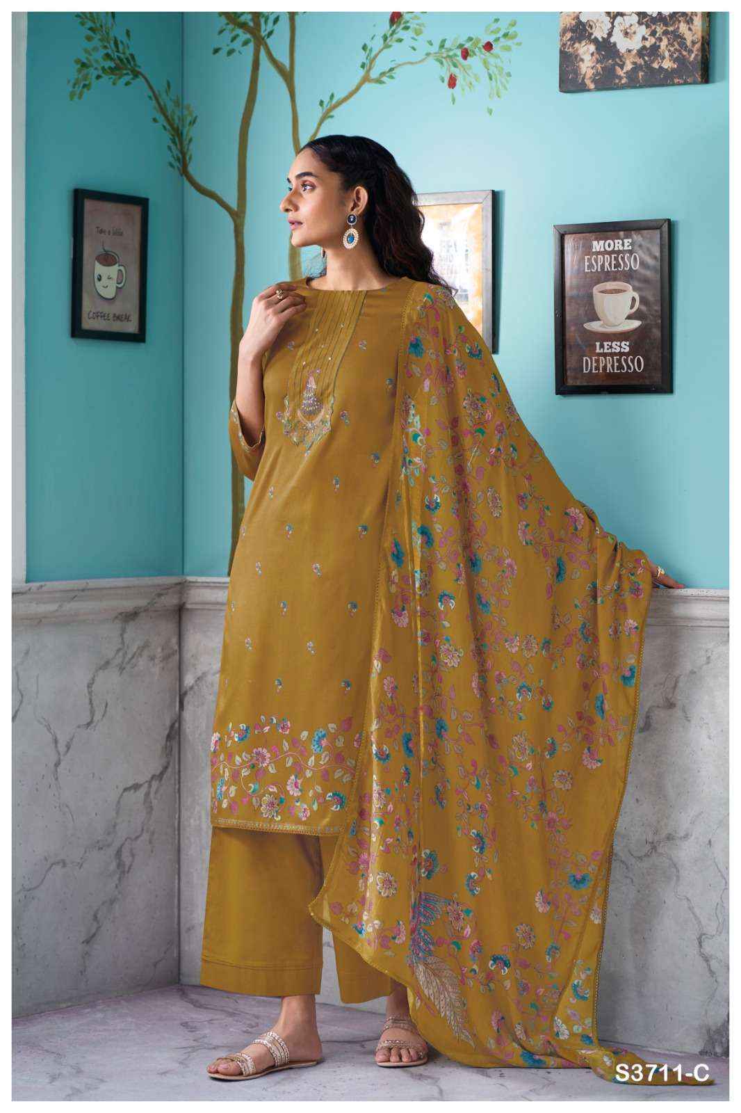 Ganga Azura 3711 Satin Cotton Dress Material wholesale ganga suits