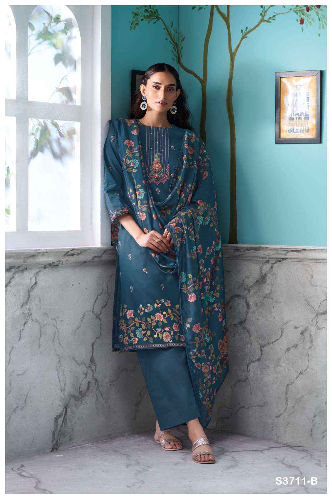 satin cotton dress material Ganga Azura 3711 Satin Cotton Dress Material wholesale ganga suits supplier  online