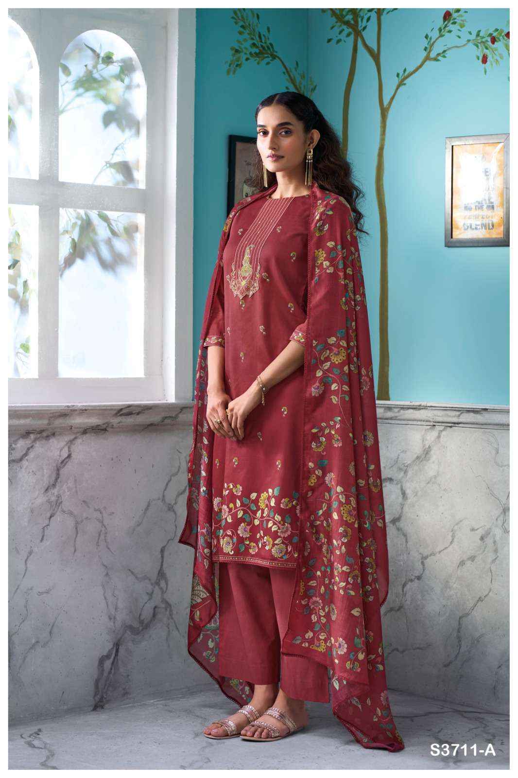 Ganga Azura 3711 Satin Cotton Dress Material wholesale ganga suits