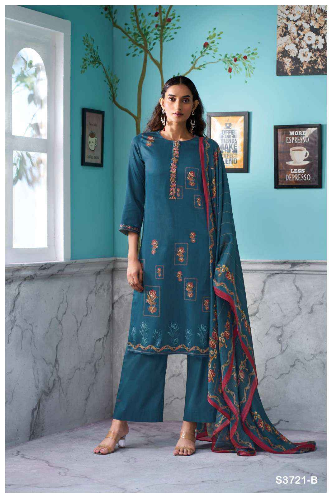 cotton satin dress material Ganga Giselle 3705 Cotton Satin Dress Material 4 pcs Catalogue