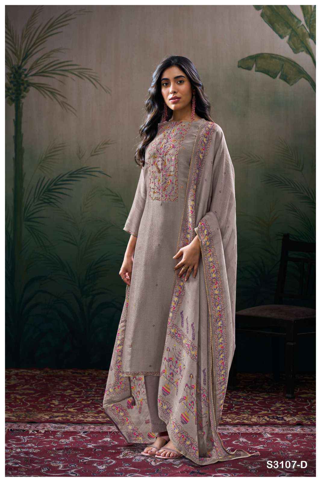 Ganga Dhanvika 3107 Silk Jacqurad Dress Material 4 pcs Catalogue