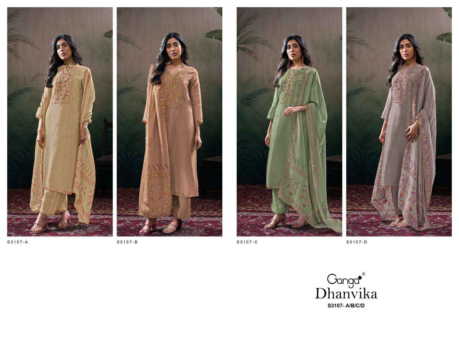 Ganga Dhanvika 3107 Silk Jacqurad Dress Material 4 pcs Catalogue