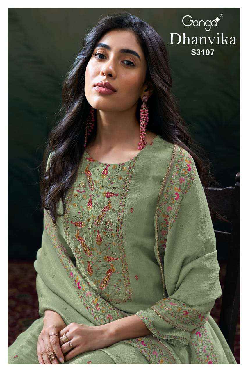 Ganga Dhanvika 3107 Silk Jacqurad Dress Material 4 pcs Catalogue