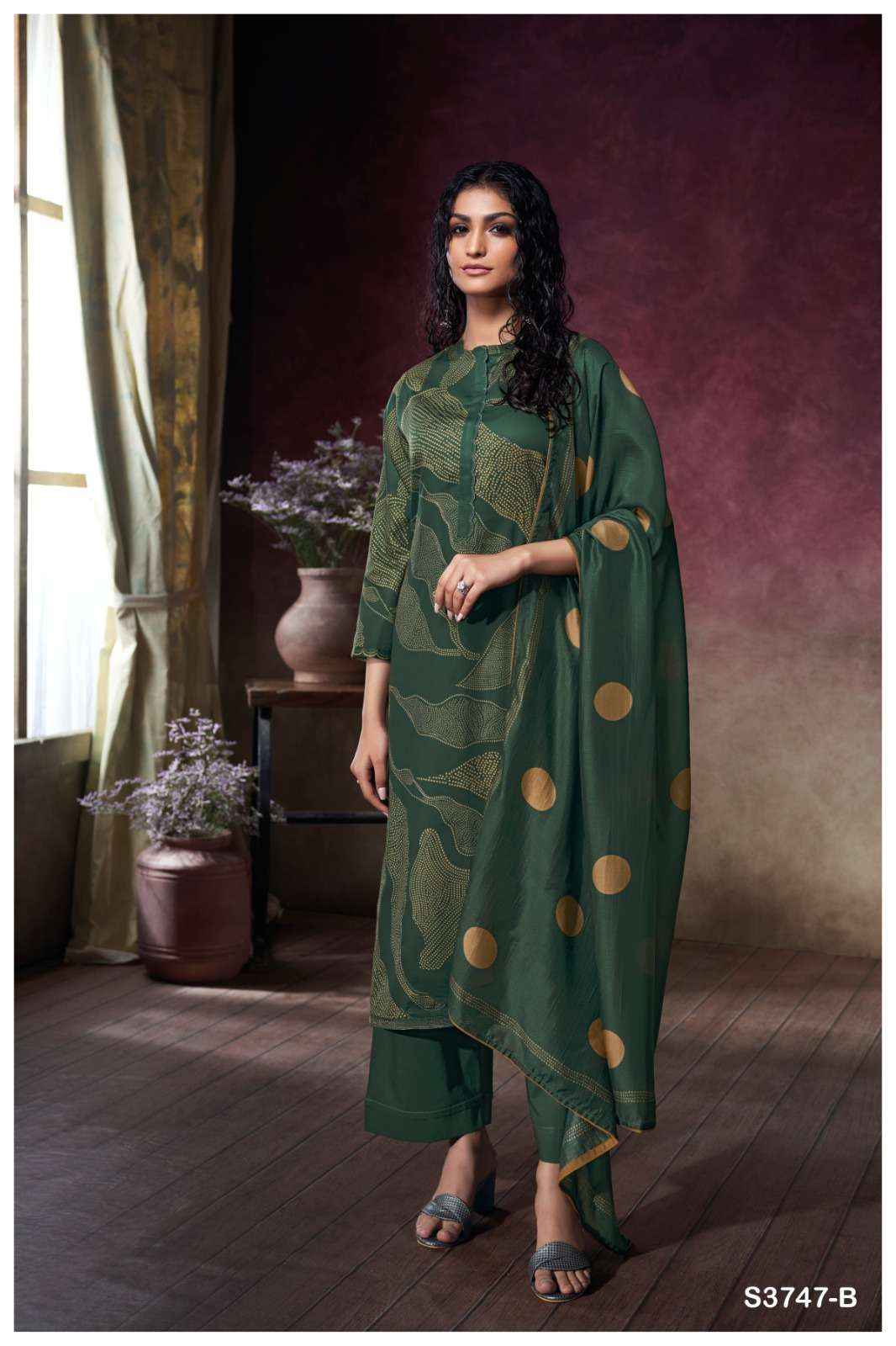 Ganga Preska 3747 Satin Cotton Dress Material 4 pcs Catalogue